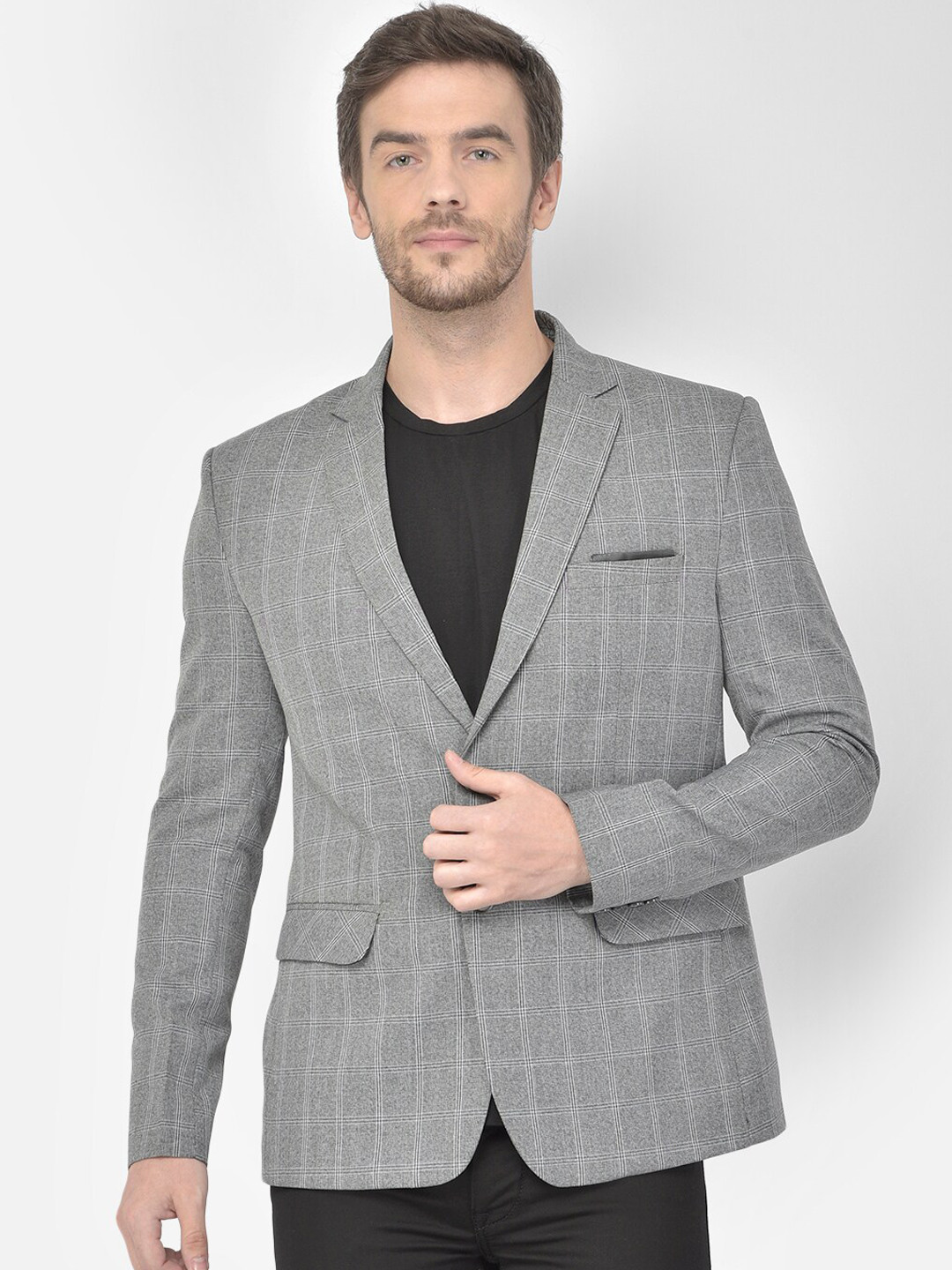 

Canary London Men Grey Checked Single-Breasted Casual Blazer