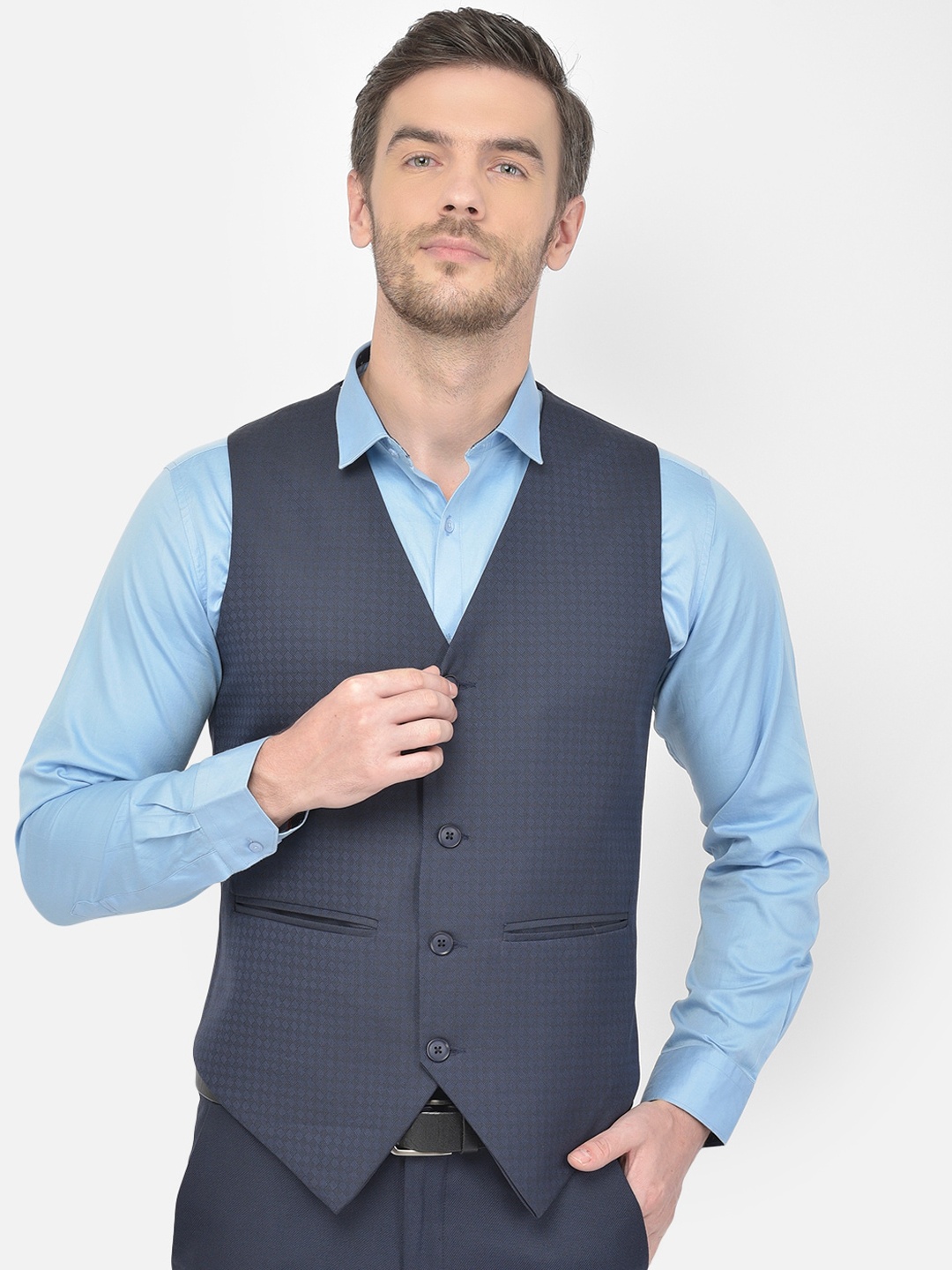 

Canary London Men Navy Blue Printed Waistcoat