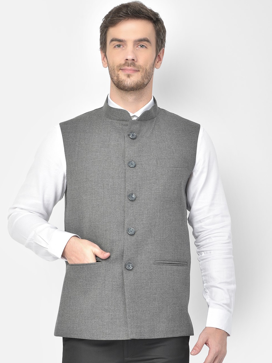 

Canary London Men Grey Solid Nehru Jacket