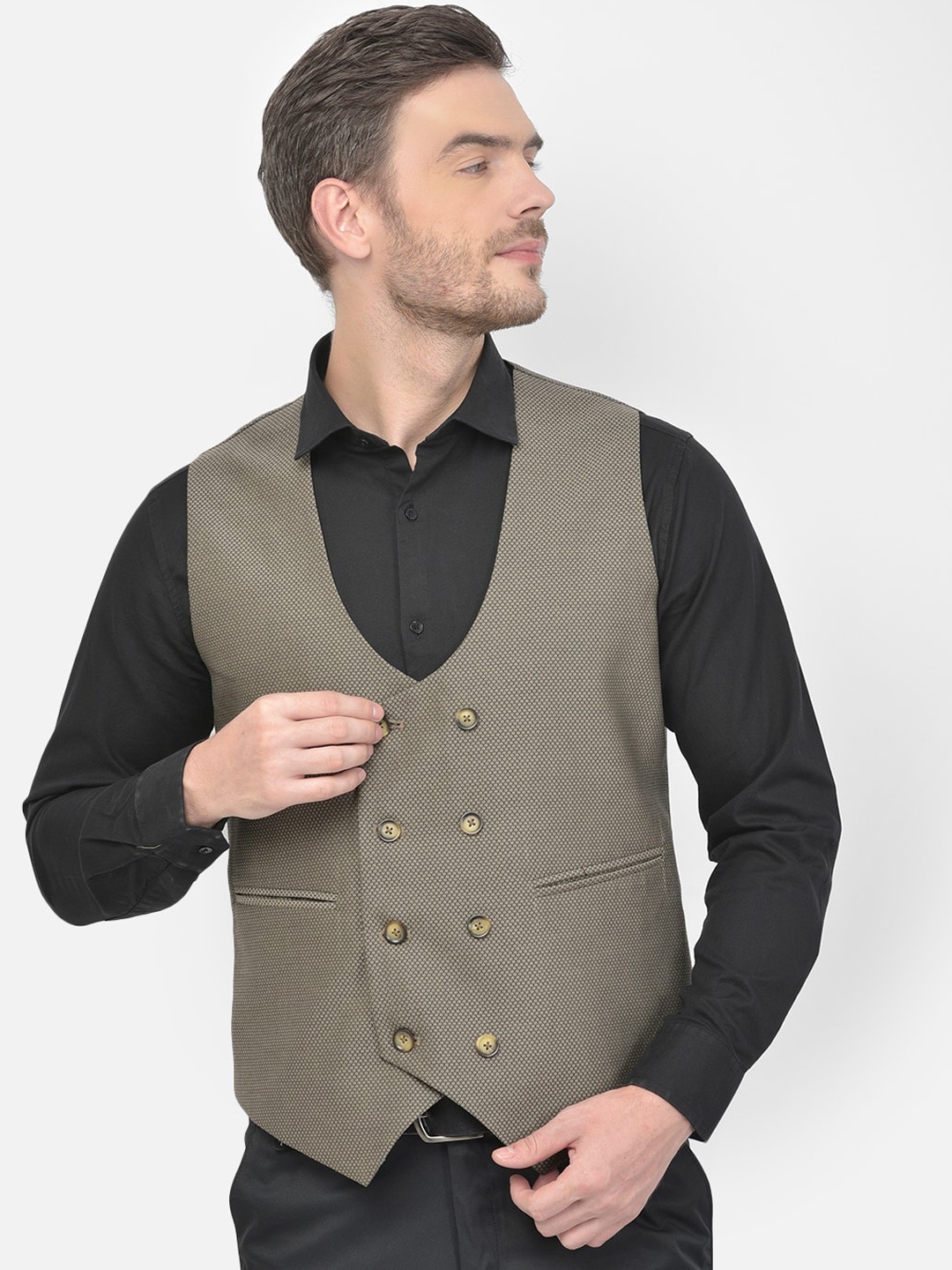 

Canary London Men Brown Self-Design Woven Waistcoat