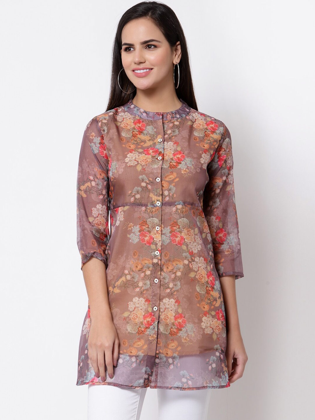 

Myshka Brown & Orange Printed Tunic