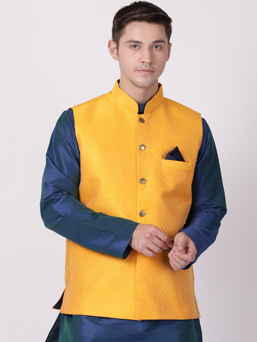 

TABARD Men Yellow Woven Design Nehru Jacket