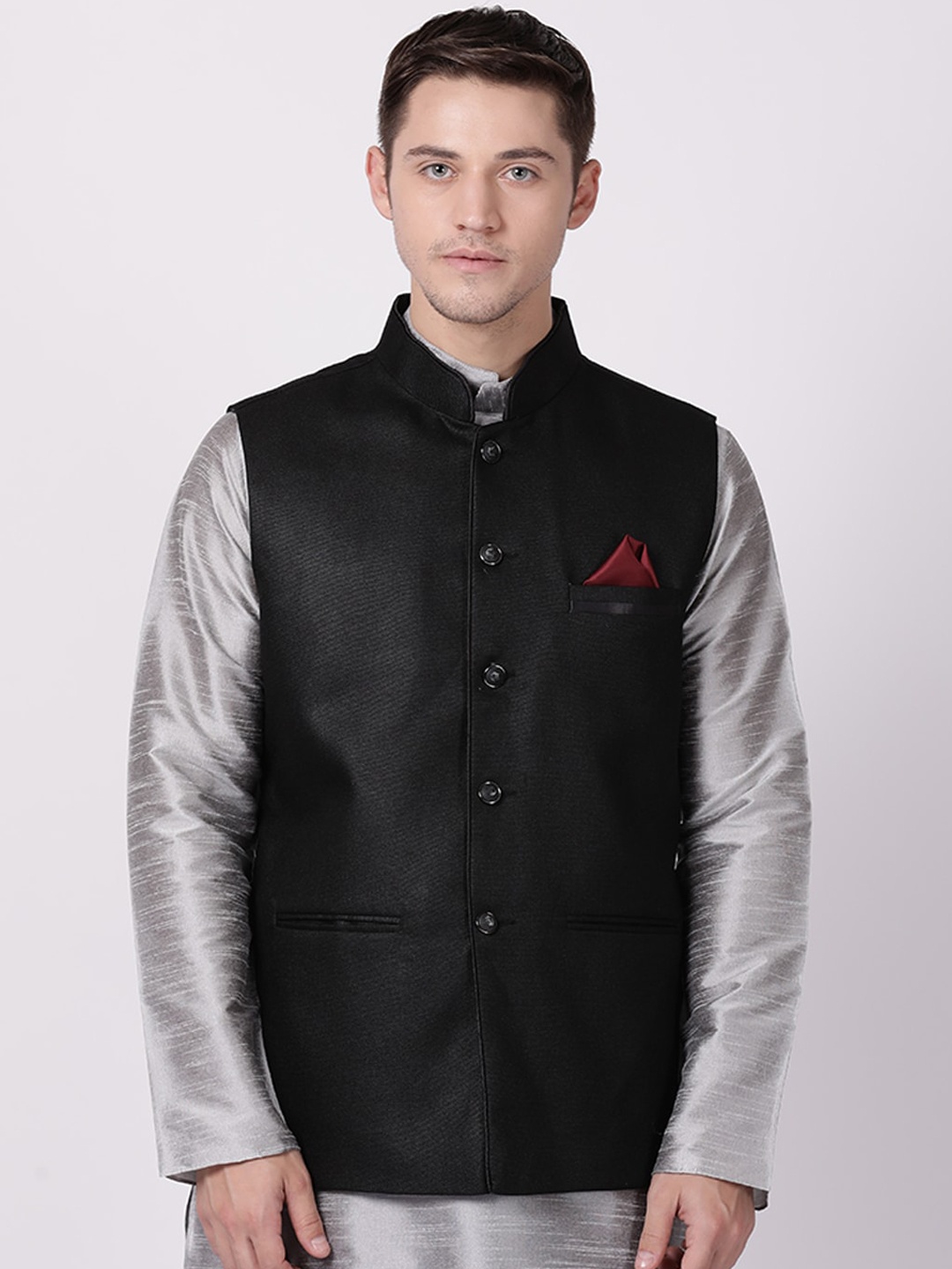 

TABARD Men Black Solid Cotton Woven Nehru Jacket