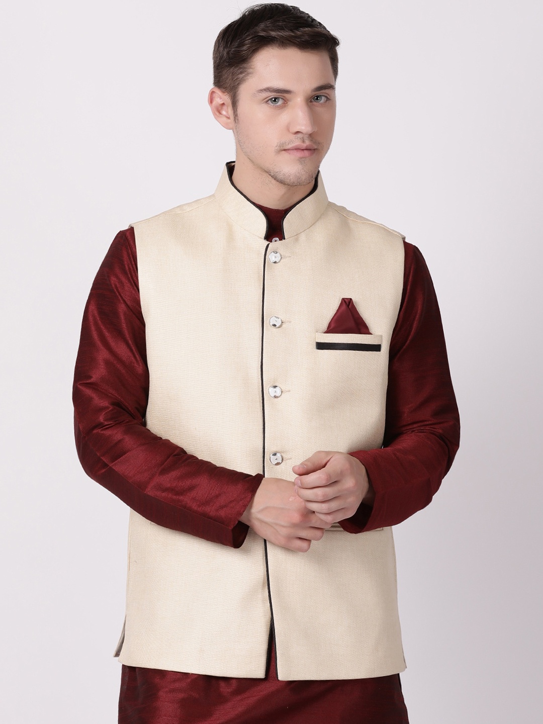 

TABARD Men Off-White Solid Cotton Nehru Jacket