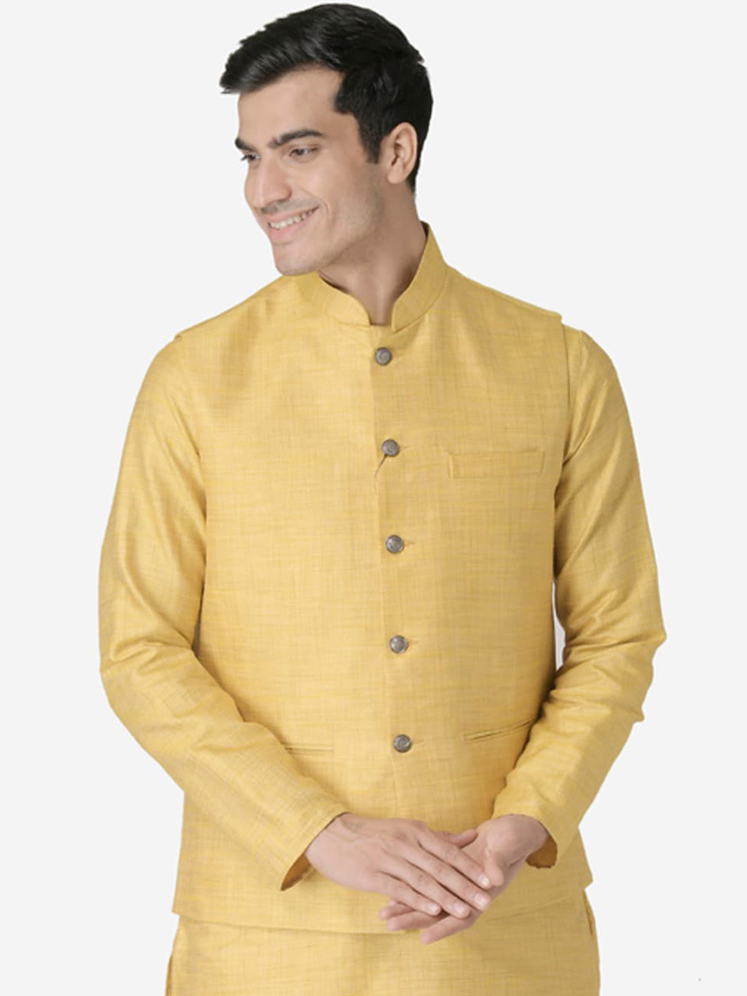 

TABARD Men Yellow Solid Woven Nehru Jacket