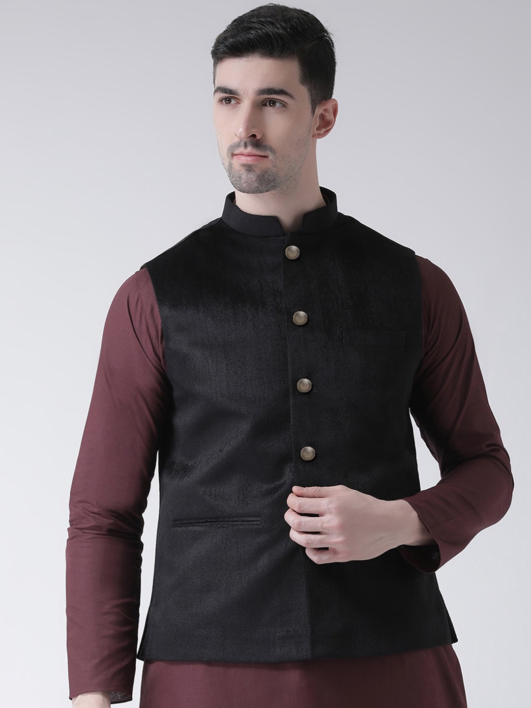 

TABARD Men Black Solid Woven Nehru Jacket