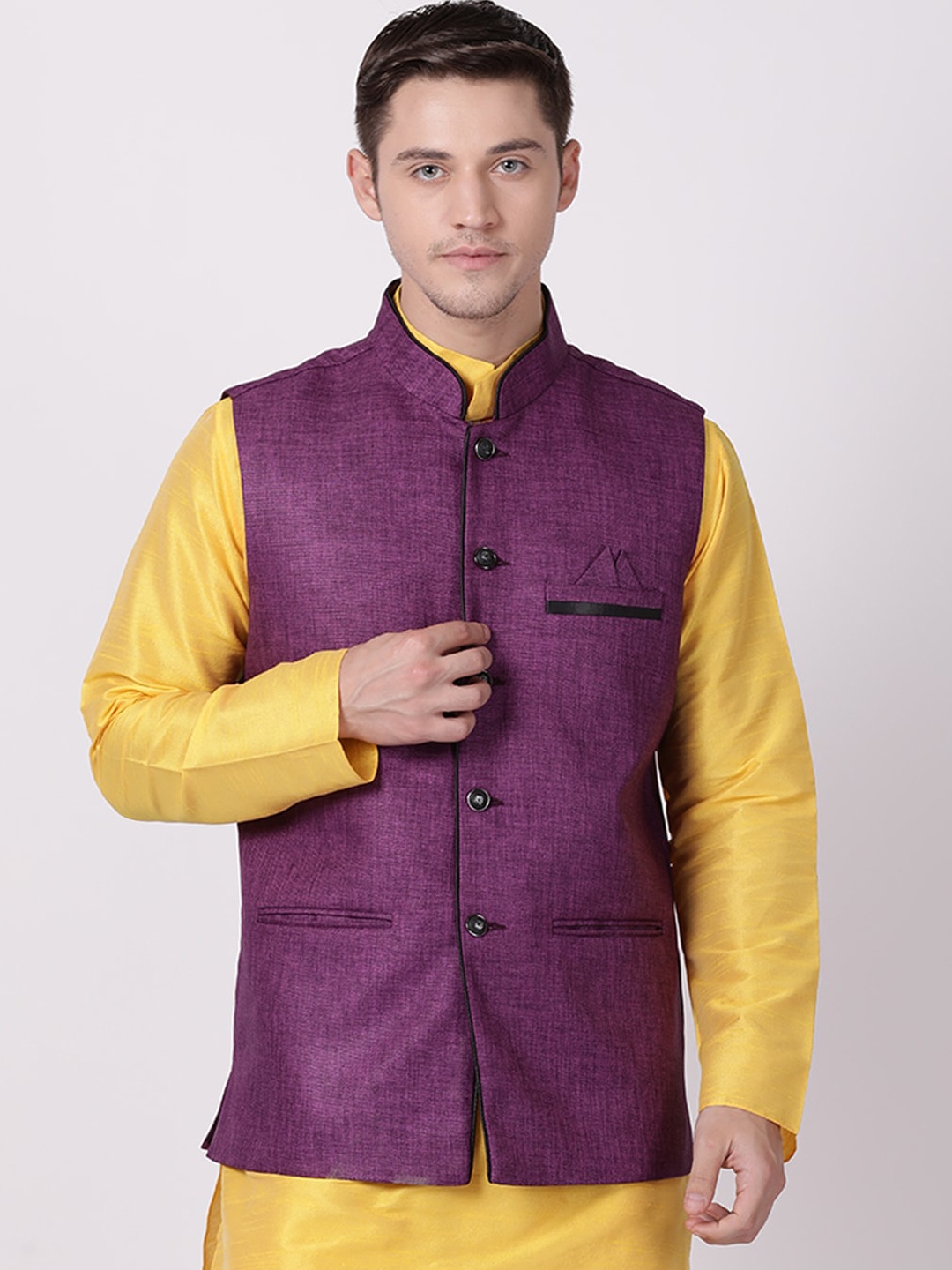 

TABARD Men Purple Solid Woven Nehru Jacket
