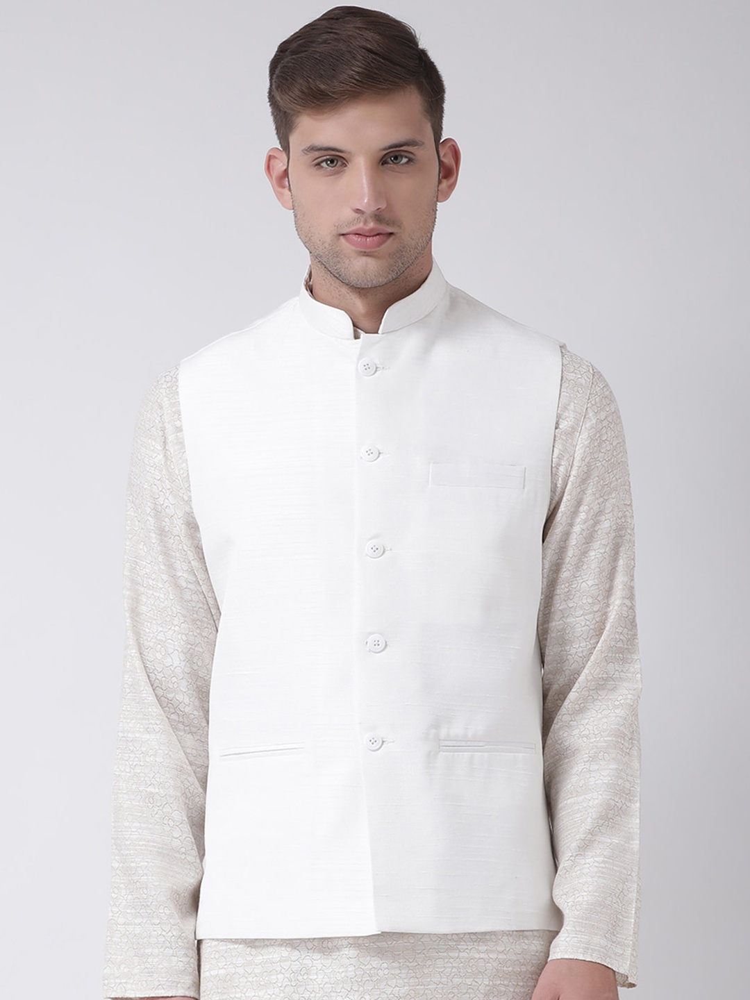 

TABARD Men White Solid Woven Nehru Jacket