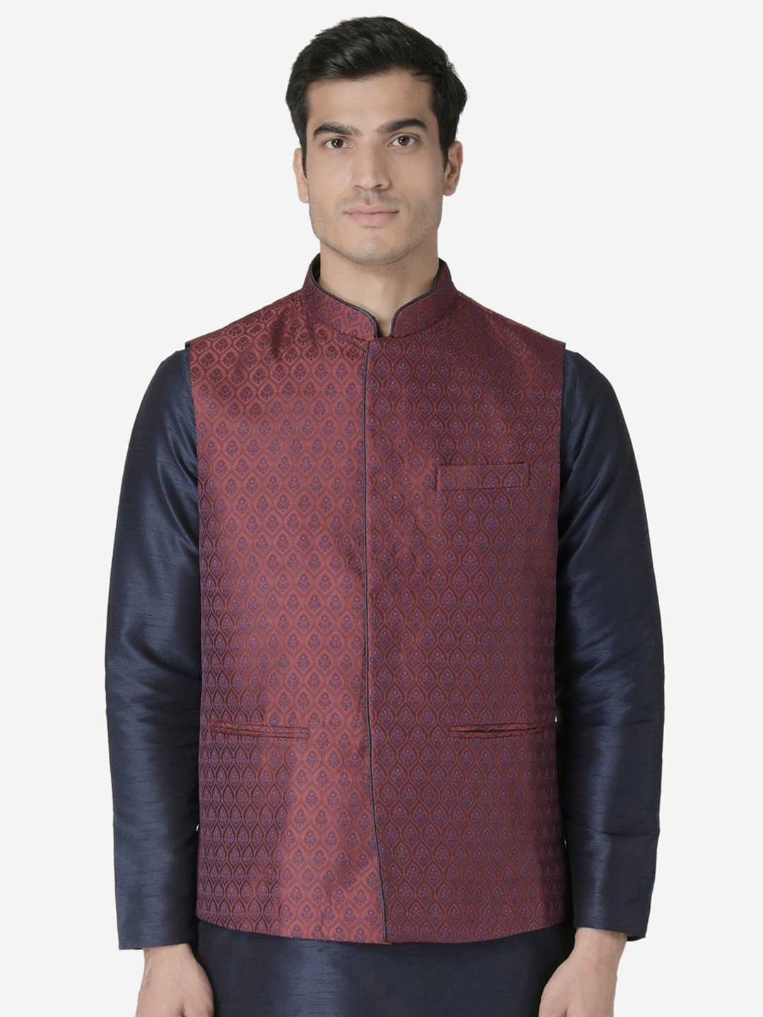 

TABARD Men Maroon Woven Design Nehru Jacket