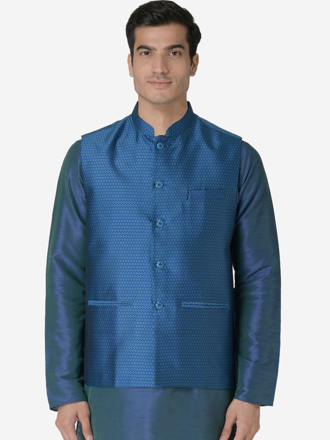 

TABARD Men Green Woven Design Nehru Jackets