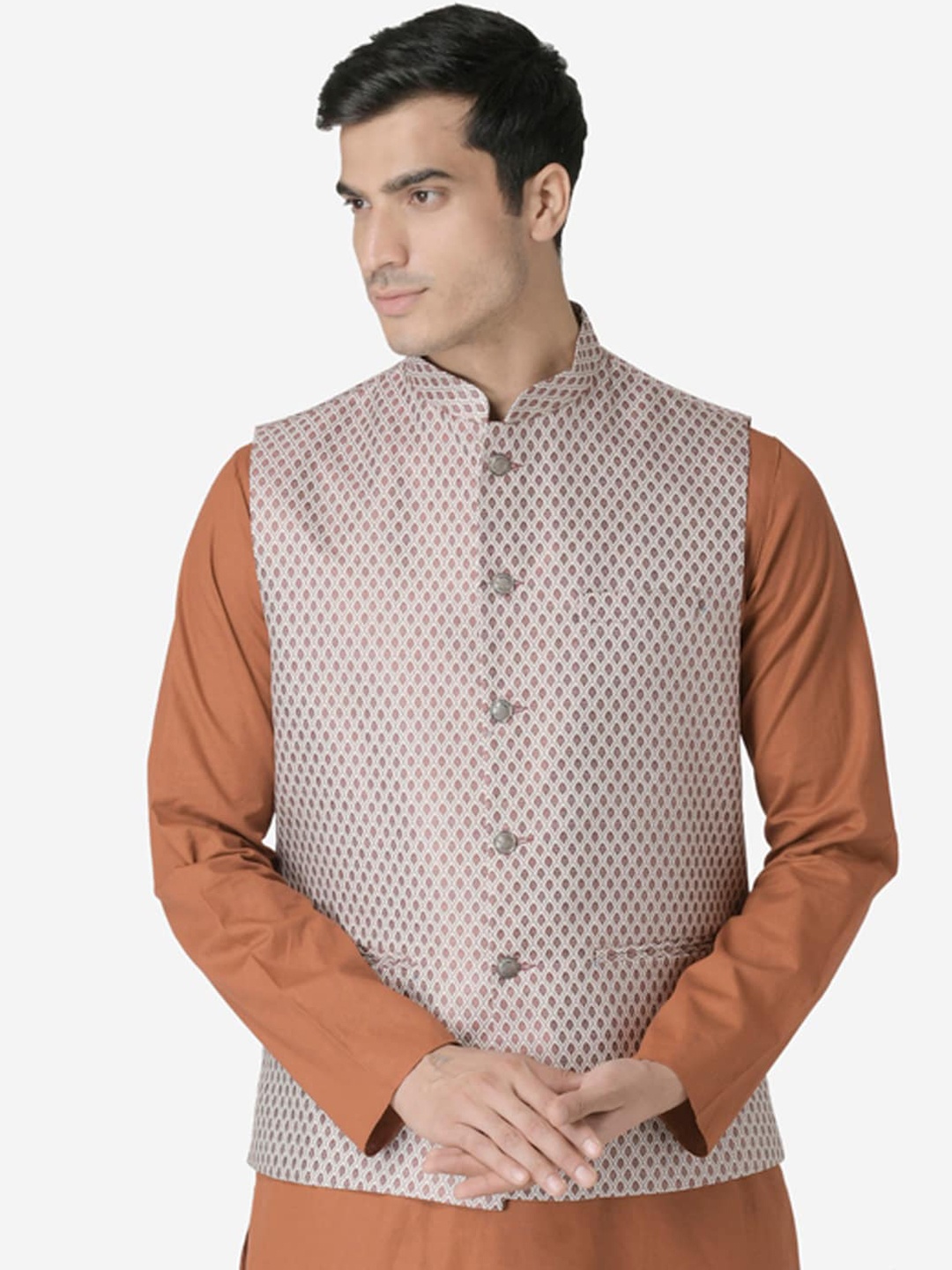 

Tabard Men Grey & Brown Ethnic motifs Printed Nehru Jacket