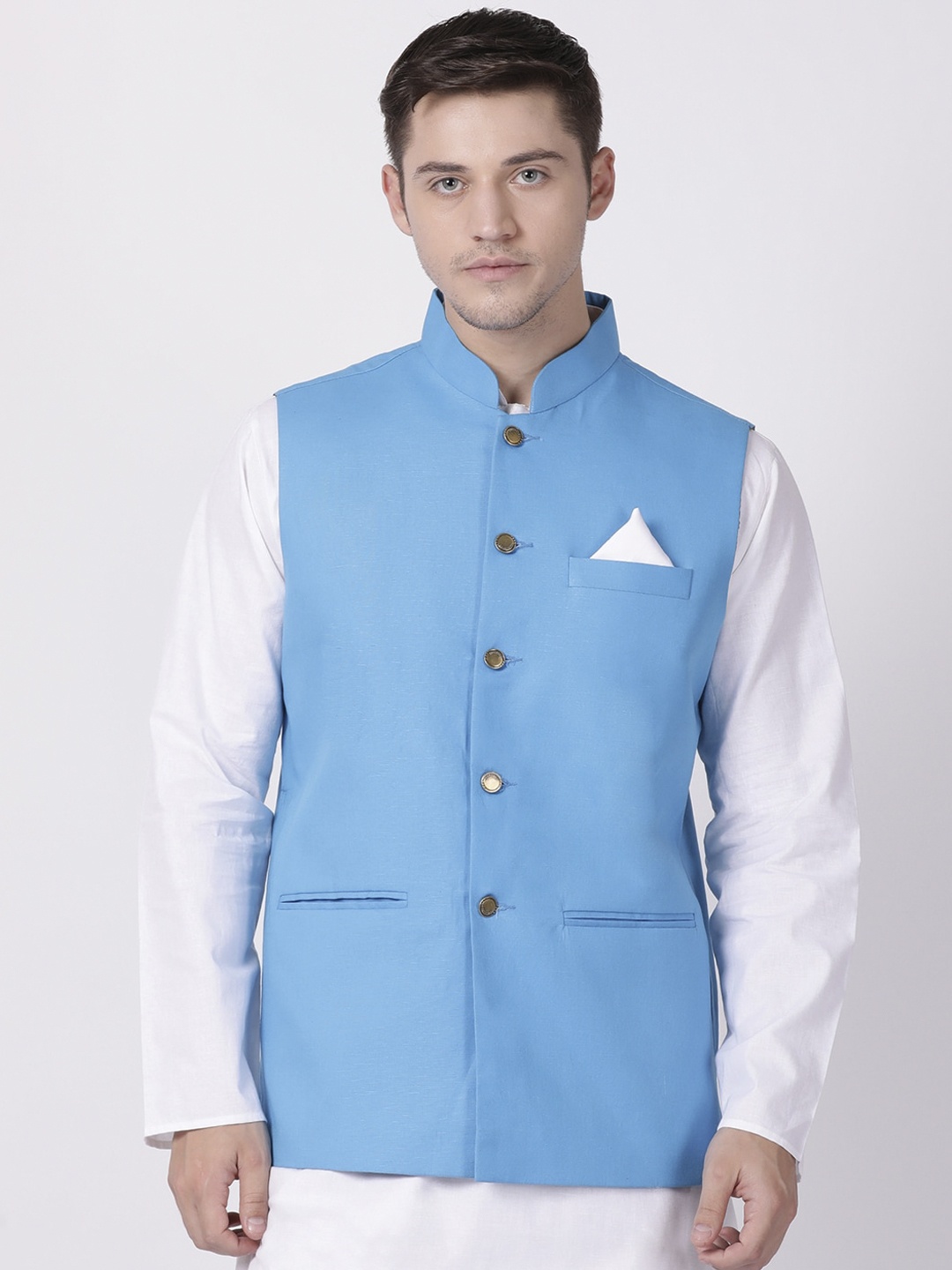 

TABARD Men Blue Solid Pure Cotton Woven Nehru Jacket