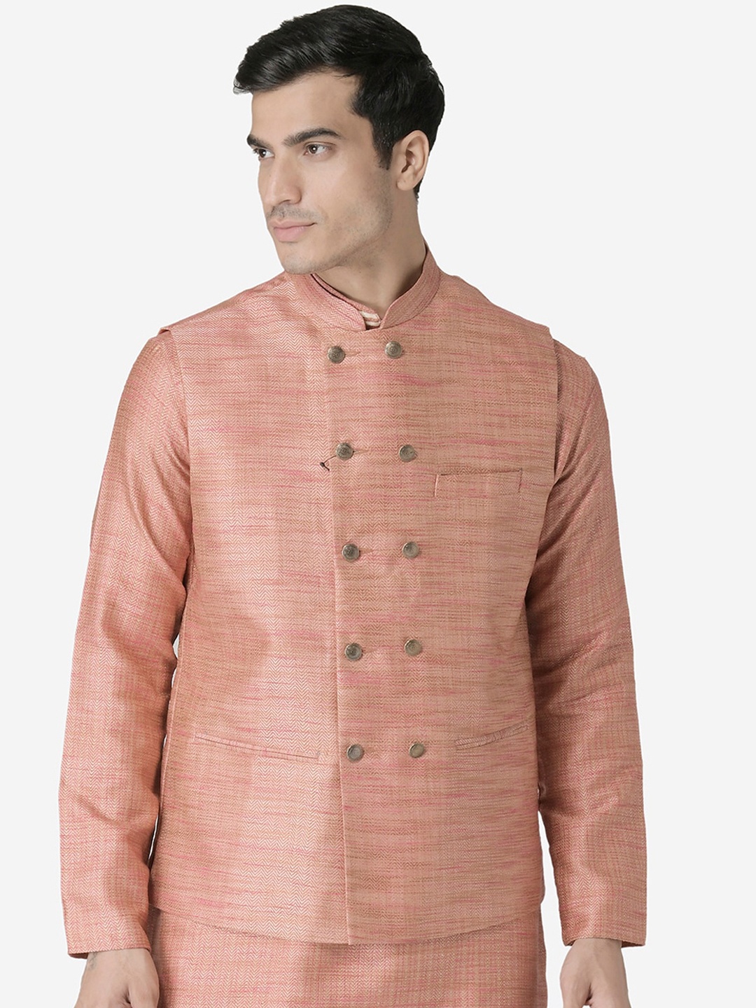 

Tabard Men Red Woven Design Nehru Jacket