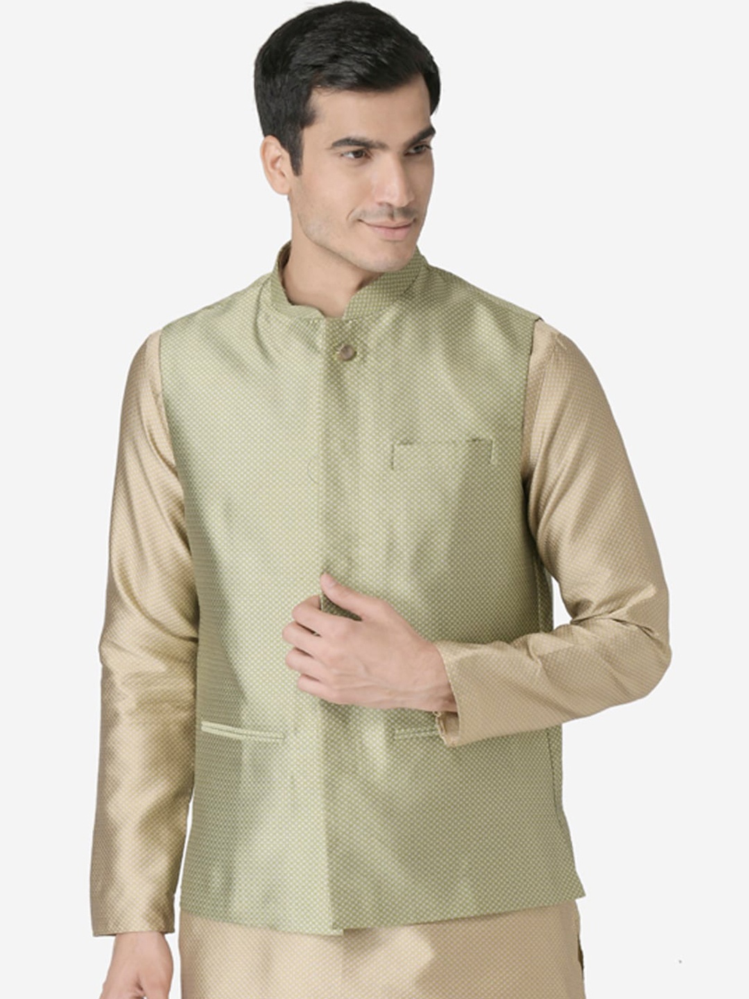 

TABARD Men Green Printed Woven Nehru Jacket