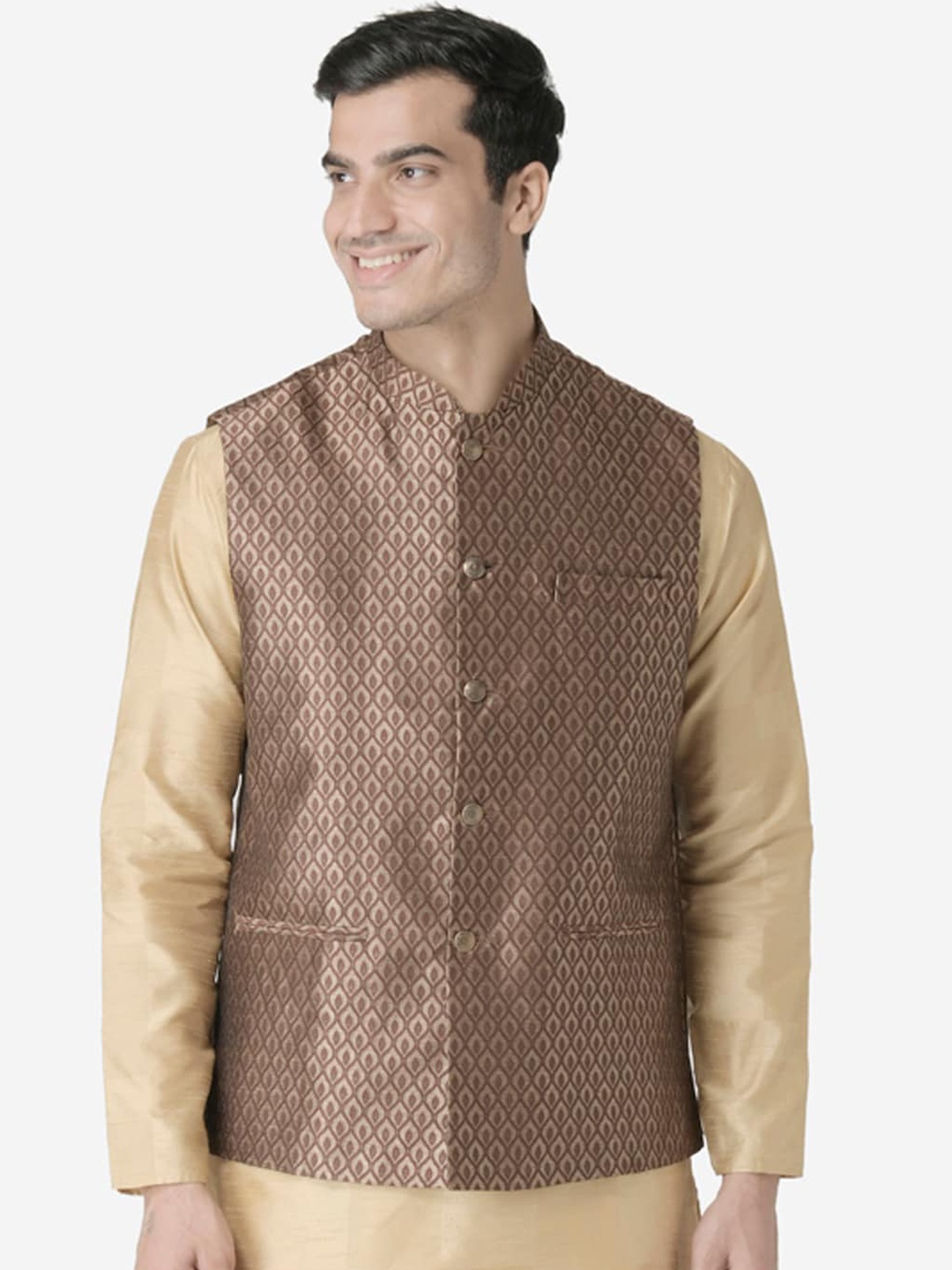 

TABARD Men Brown Woven Design Nehru Jacket
