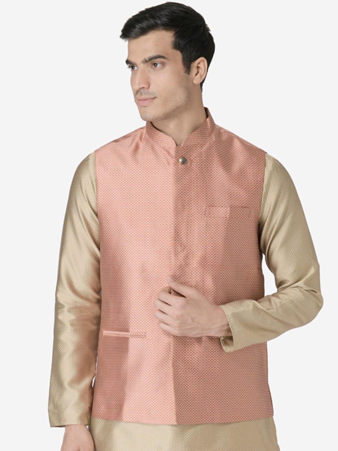 

TABARD Men Red Printed Nehru Jacket