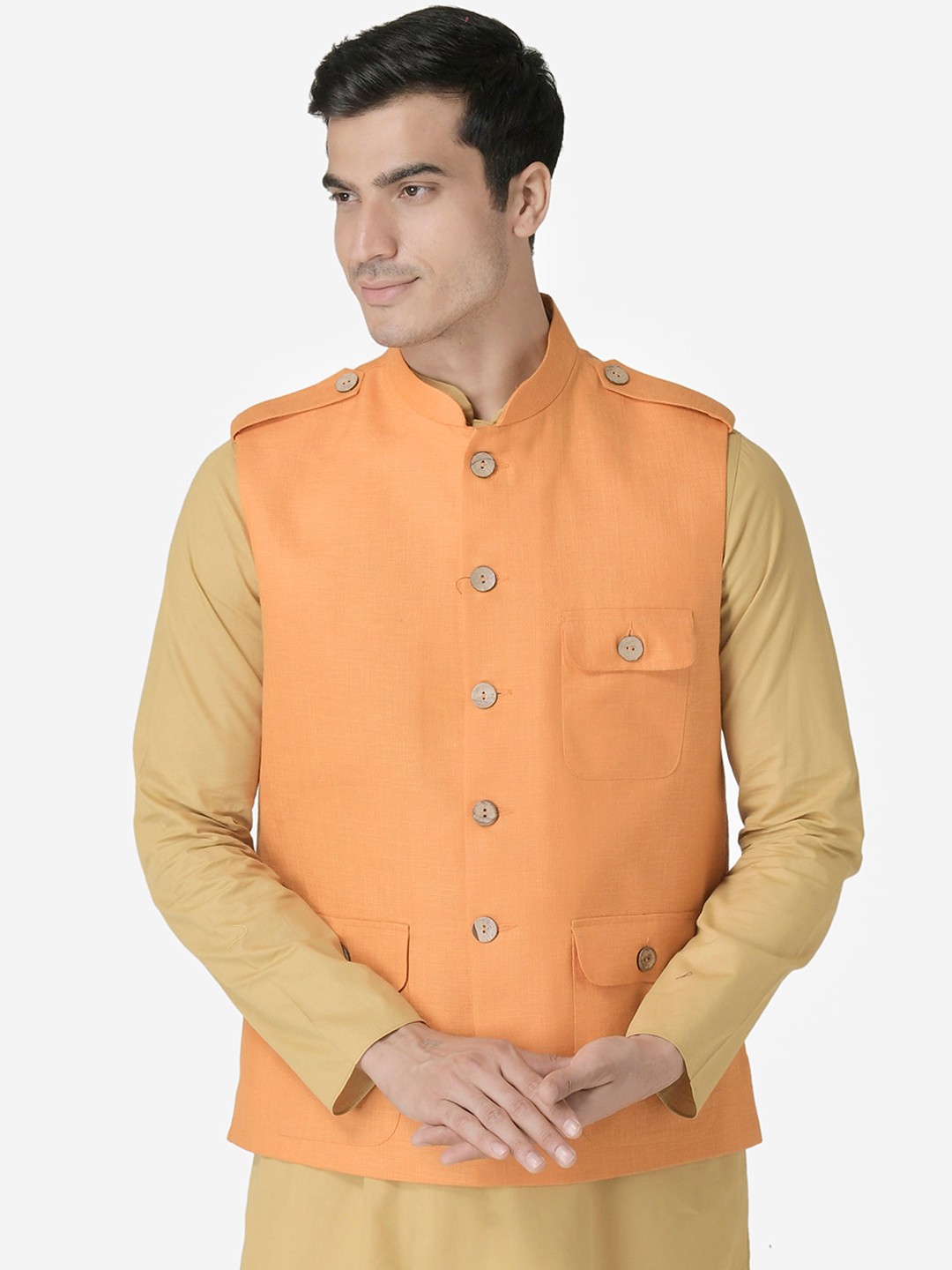 

TABARD Men Orange Nehru Jacket