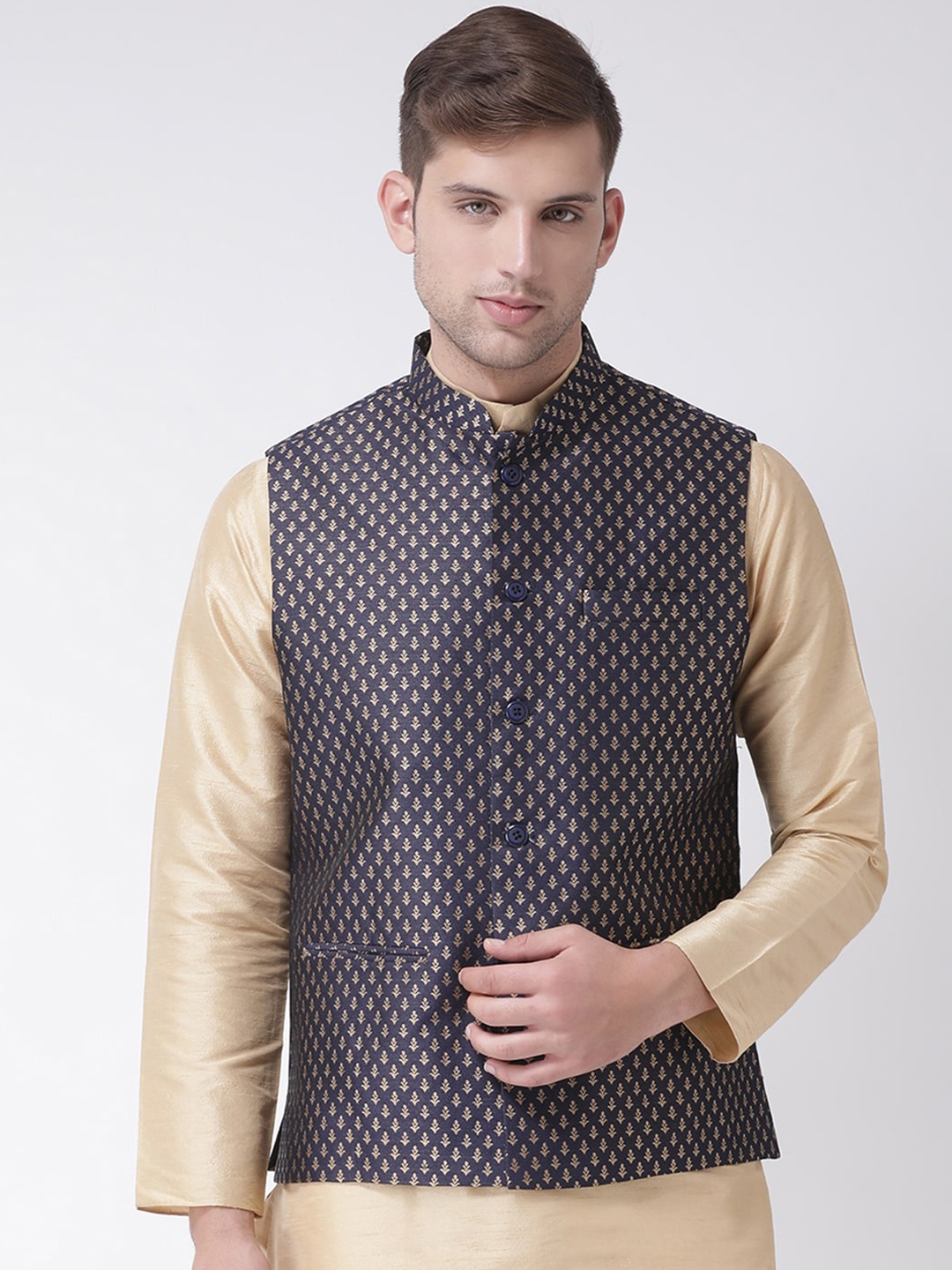 

TABARD Men Blue & Beige Woven Design Nehru Jacket