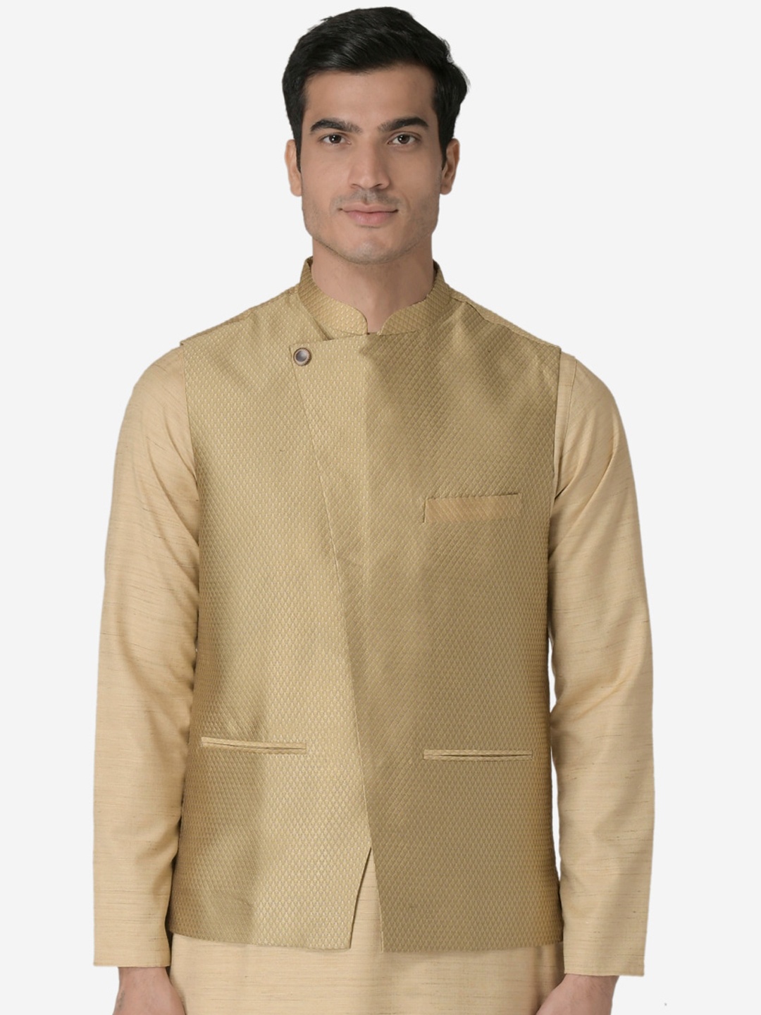 

TABARD Men Beige Woven Design Nehru Jacket