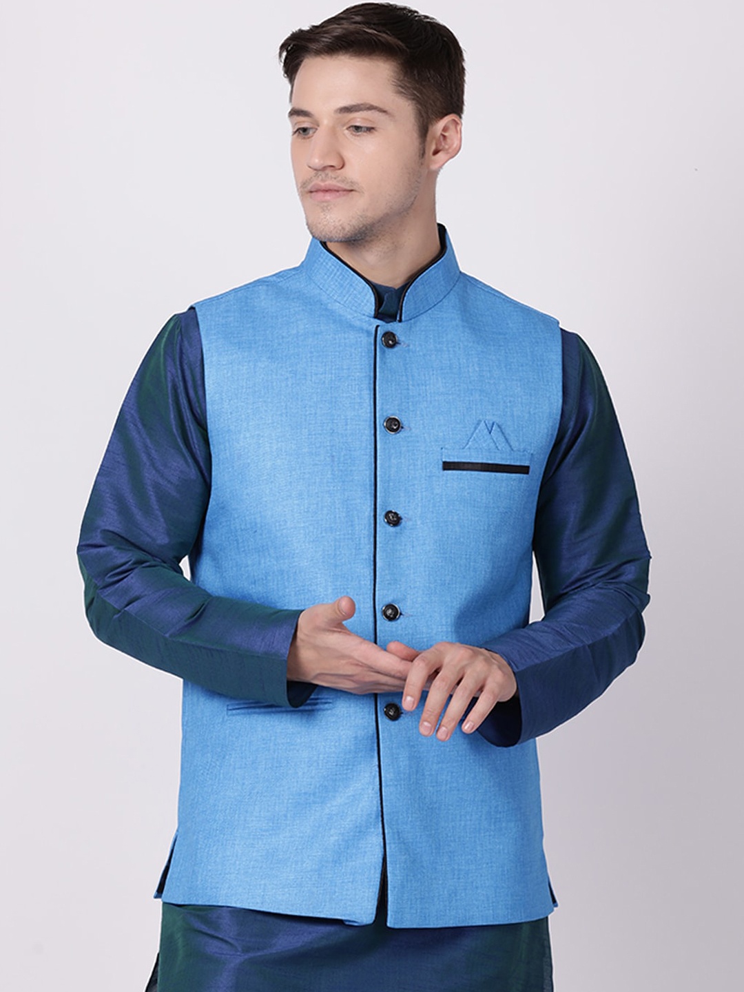 

TABARD Men Blue Woven Nehru Jacket