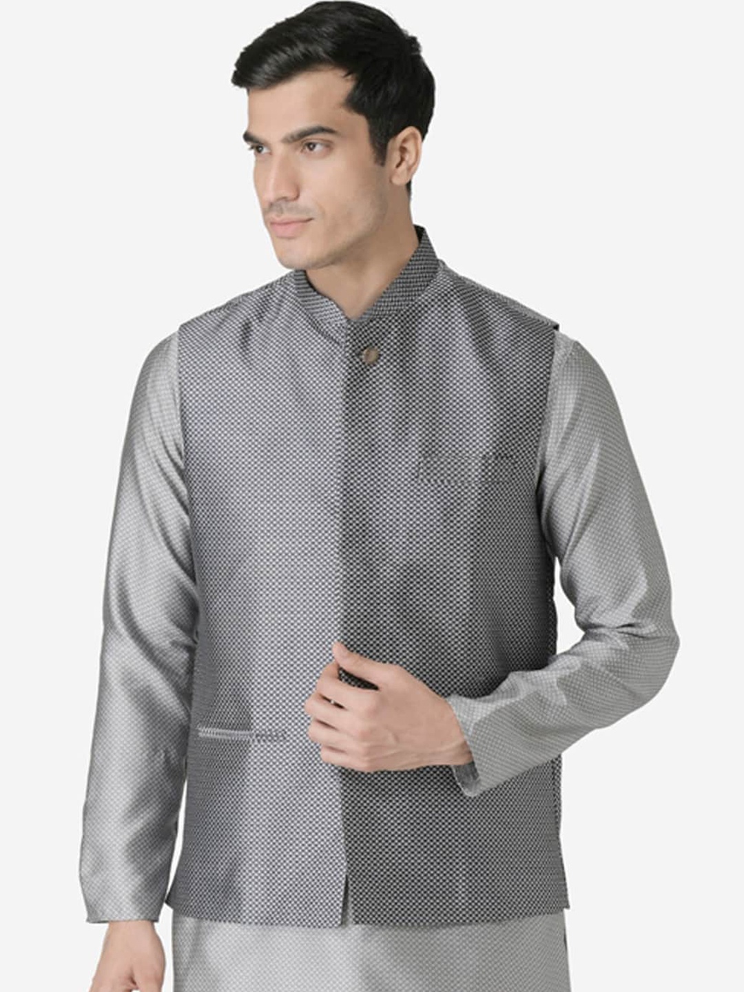 

TABARD Men Blue Geometric Printed Nehru Jacket