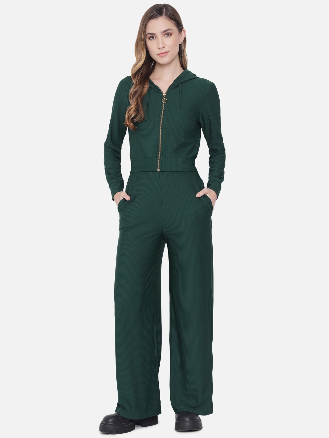 

Orchid Blues Women Green Solid Hooded Sweatshirt