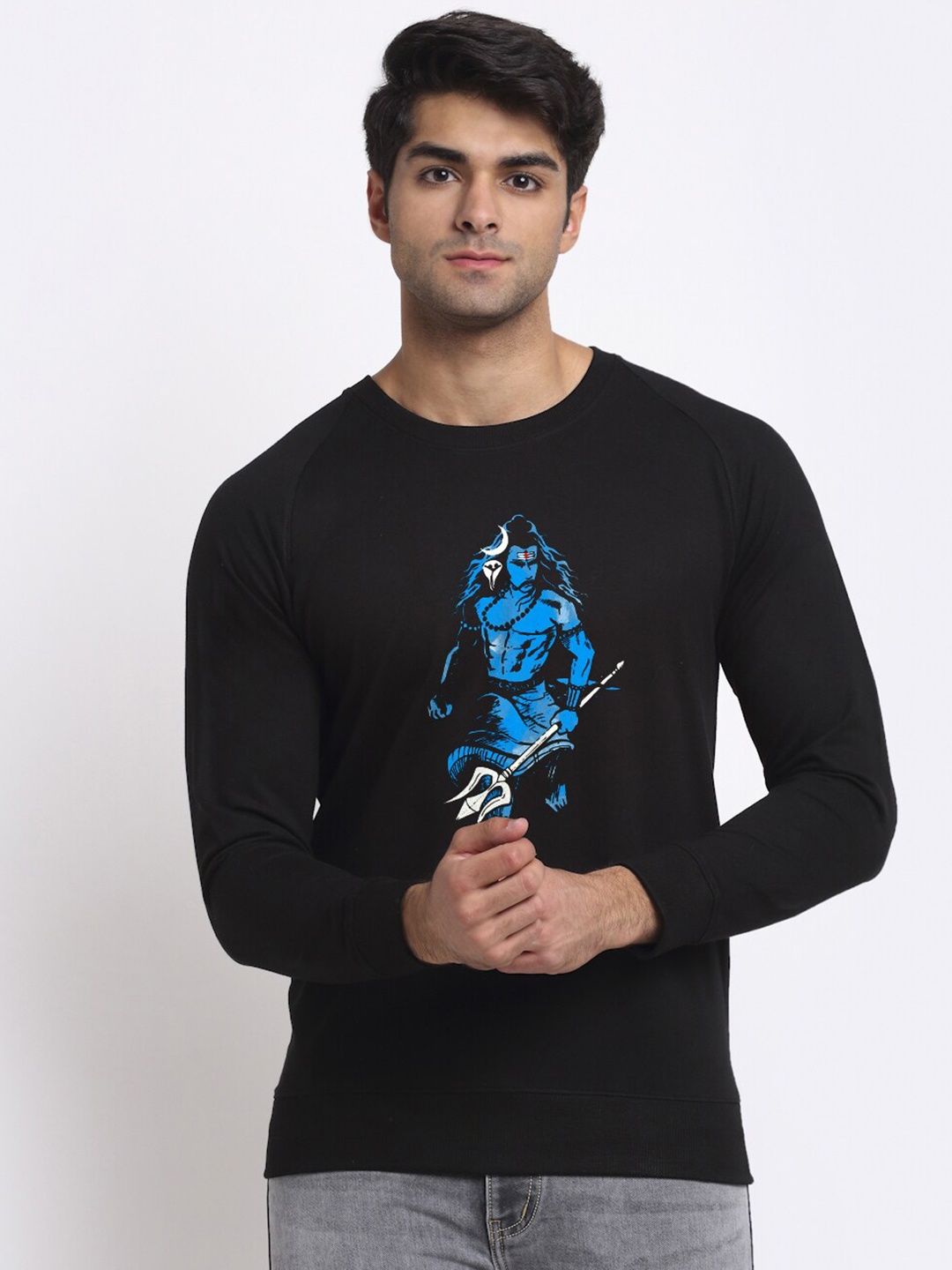 

Friskers Men Black & Blue Printed Woollen Sweatshirt