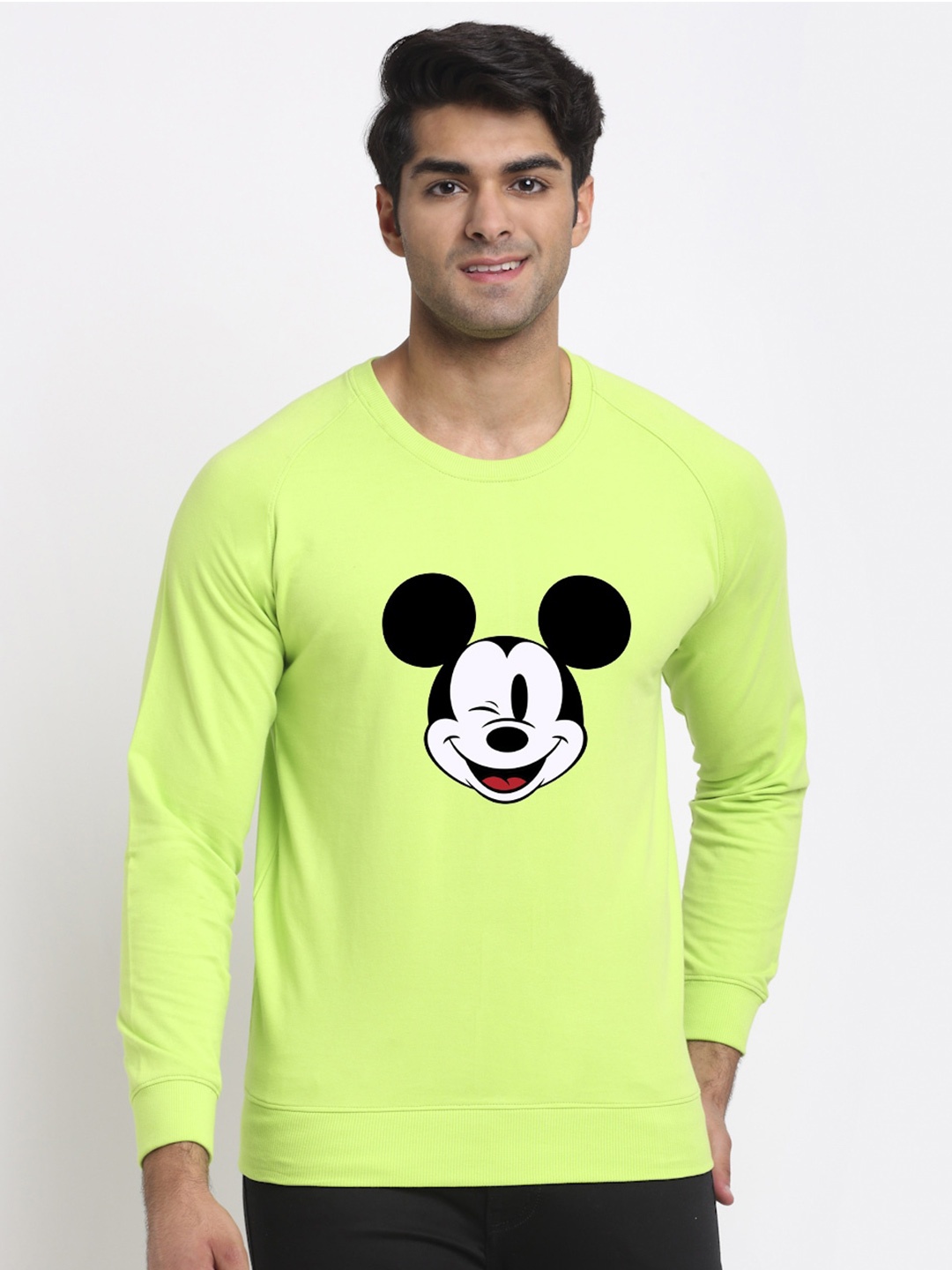 

Friskers Men Lime Green Micky Mouse Print Sweatshirt