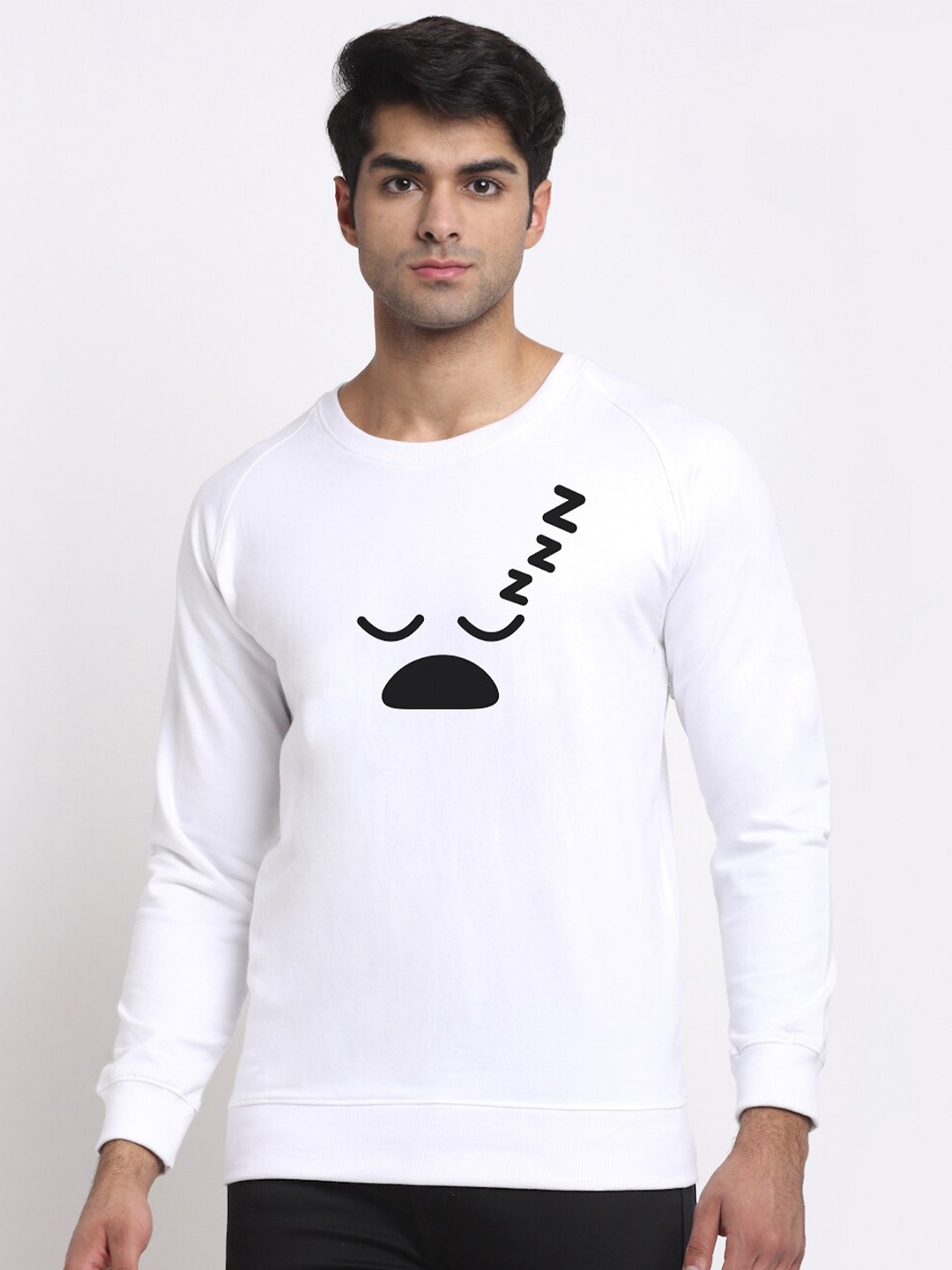 

Friskers Men White & Black Printed Woollen Sweatshirt