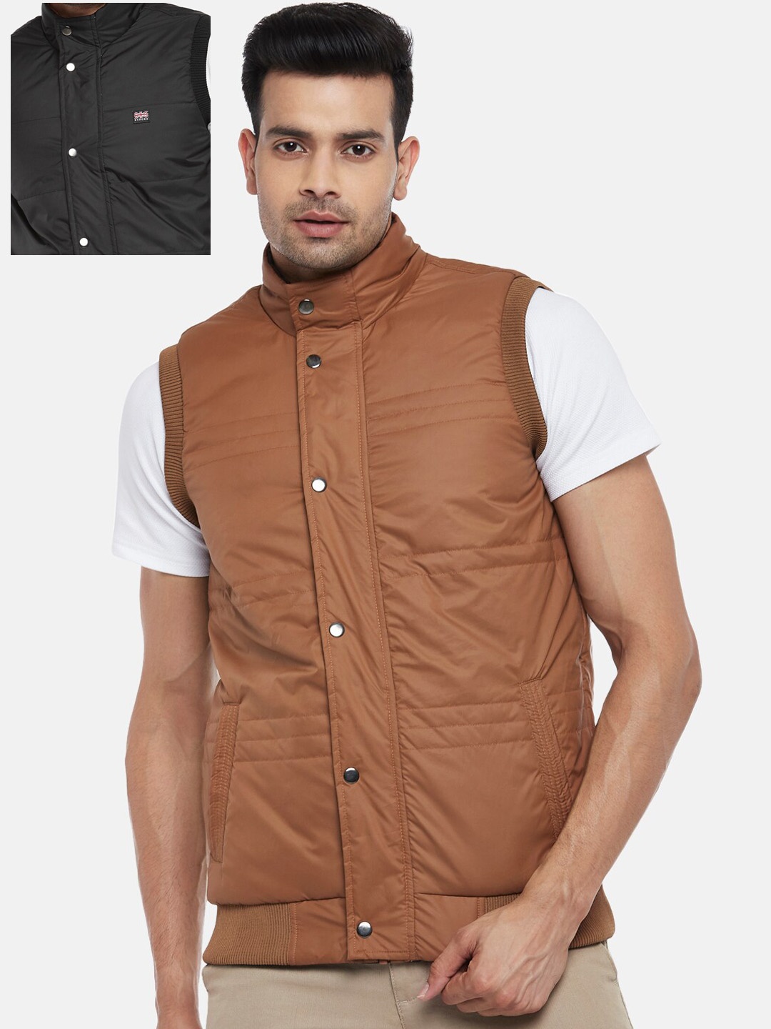 

BYFORD by Pantaloons Men Black & Brown Reversible Bomber Jacket