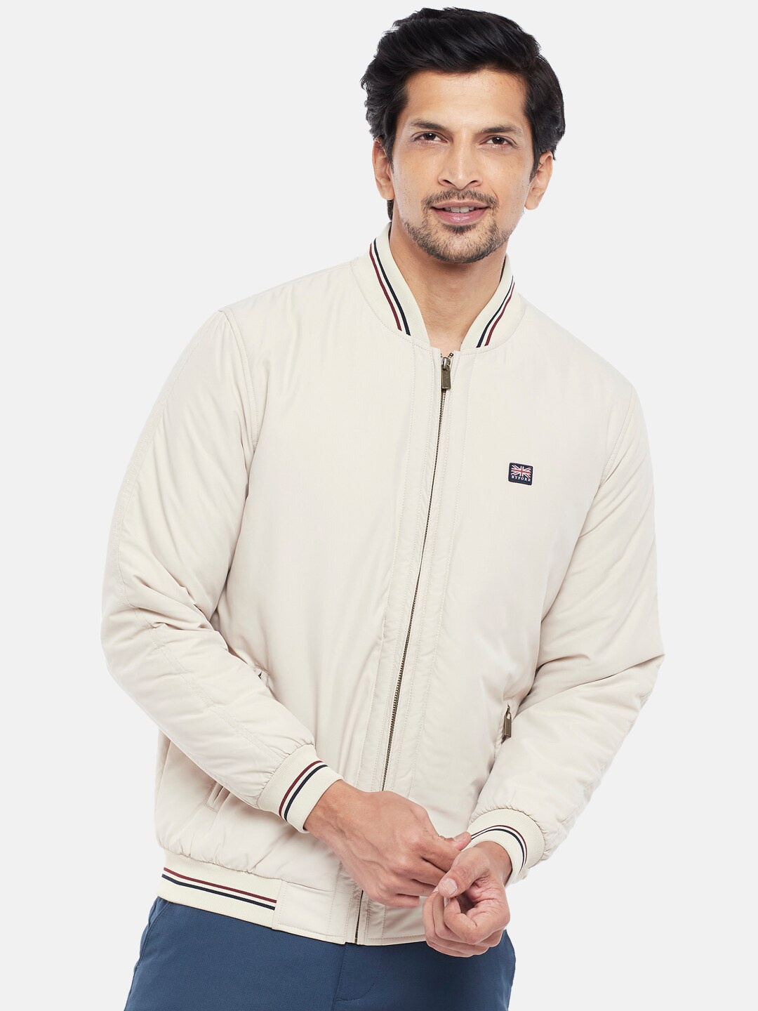 

BYFORD by Pantaloons Men Beige Bomber Jacket