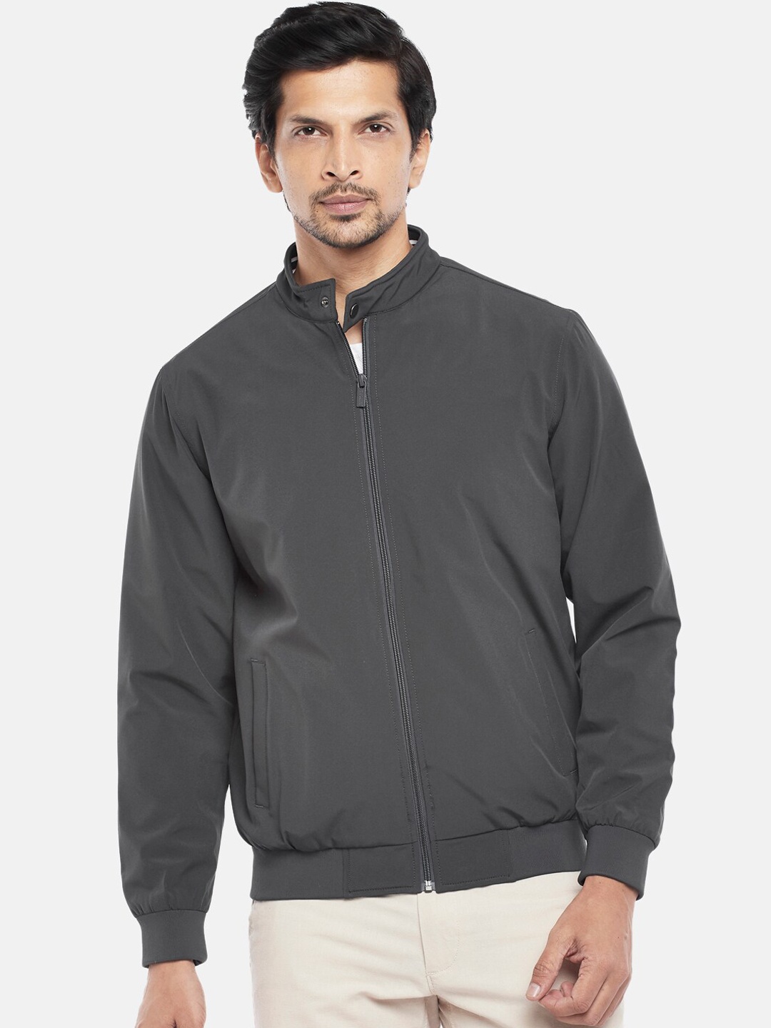 

BYFORD by Pantaloons Men Grey Bomber Jacket