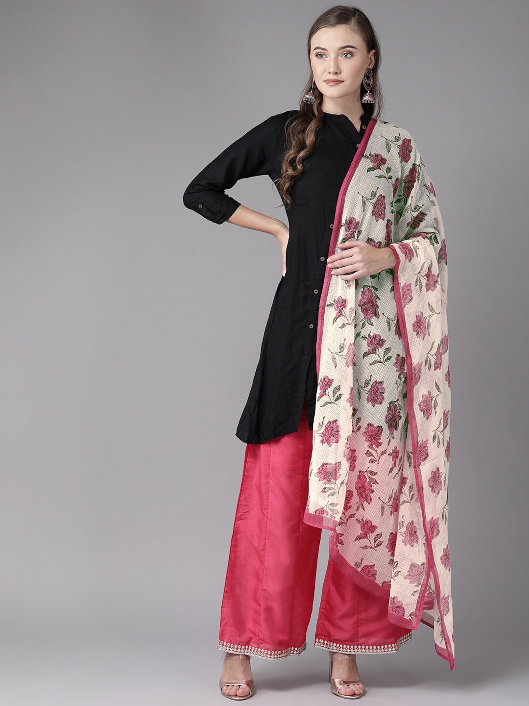 

anayna Pink & Beige Ethnic Motifs Printed Block Print Dupatta
