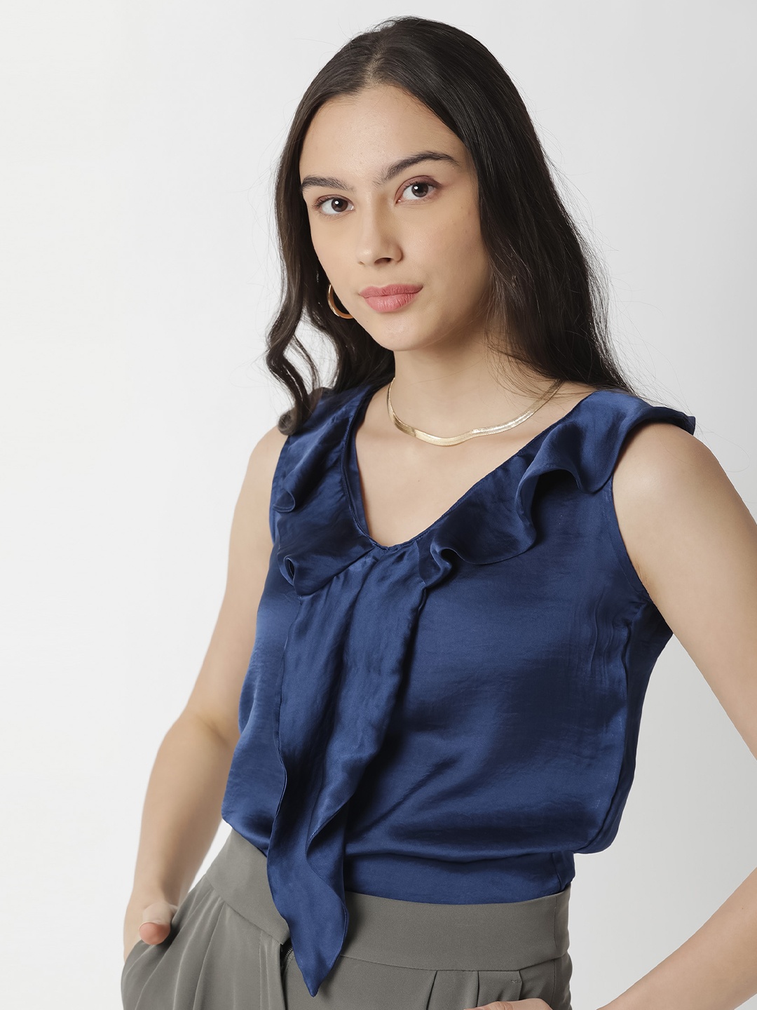

RAREISM Navy Blue Modal Top