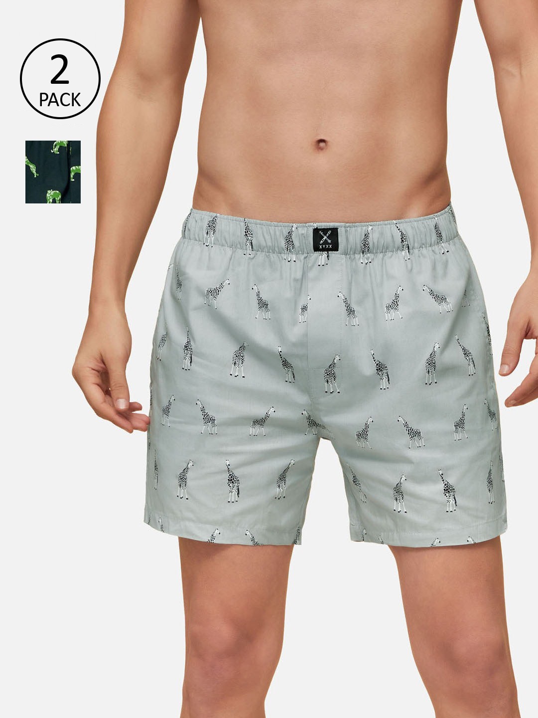 

XYXX Men Pack Of 2 Printed Pure Combed Cotton Boxers, Grey
