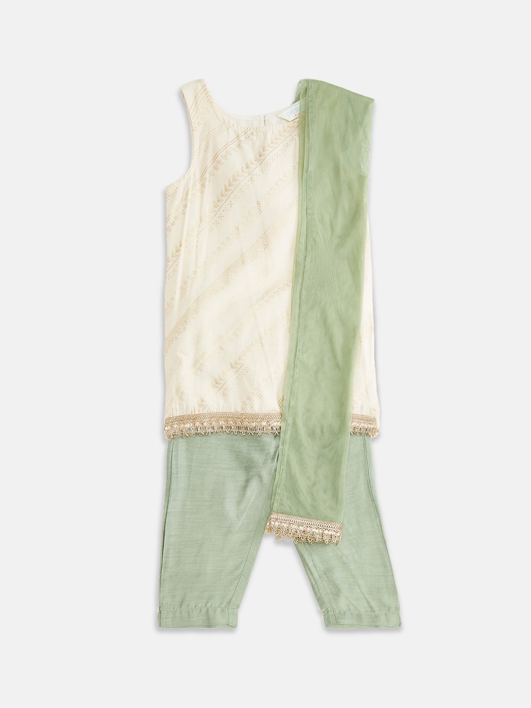 

AKKRITI BY PANTALOONS Girls Off White Embroidered Kurti with Churidar & With Dupatta