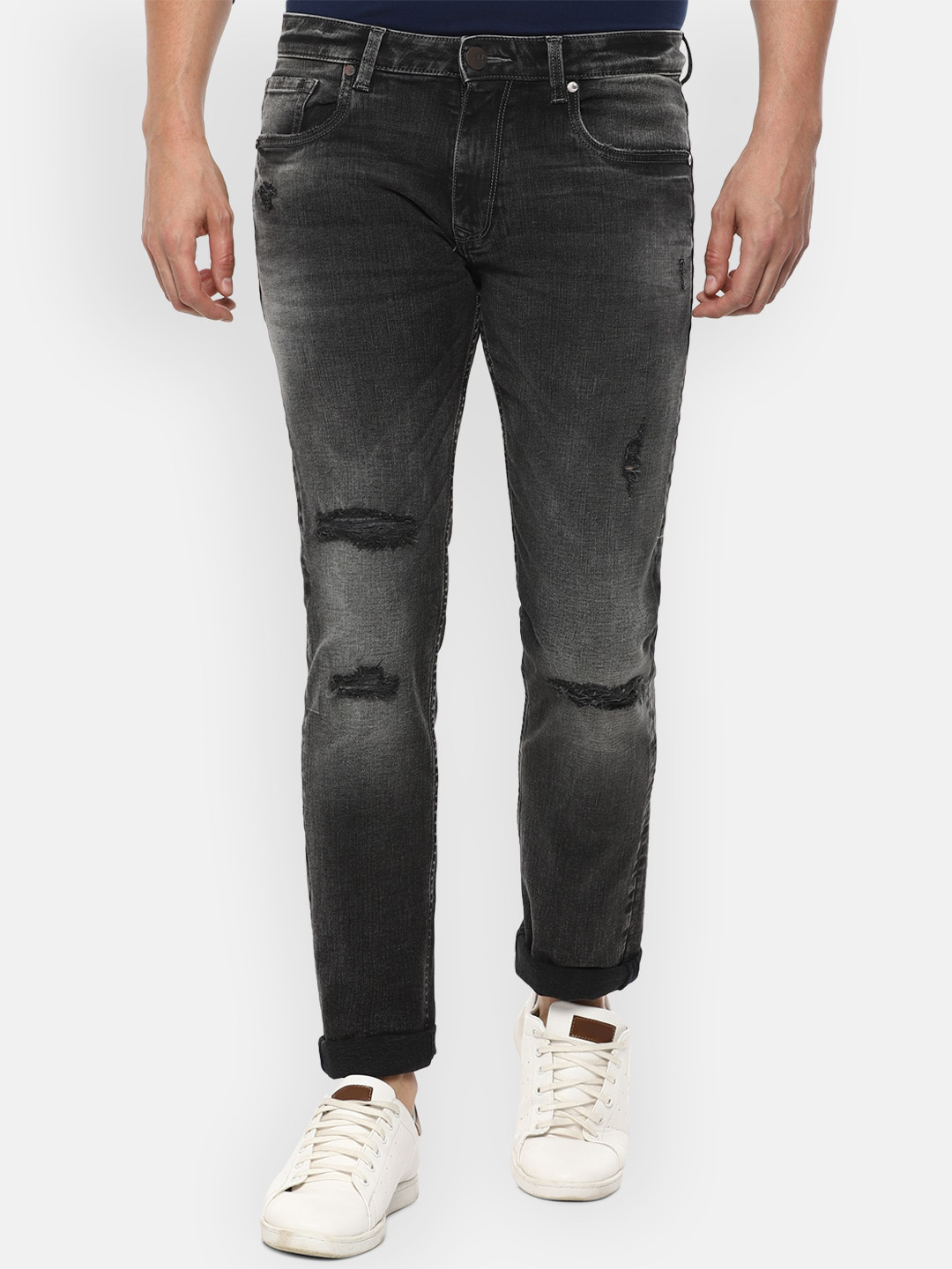 

Louis Philippe Jeans Men Grey Mildly Distressed Regular Fit Heavy Fade Jeans