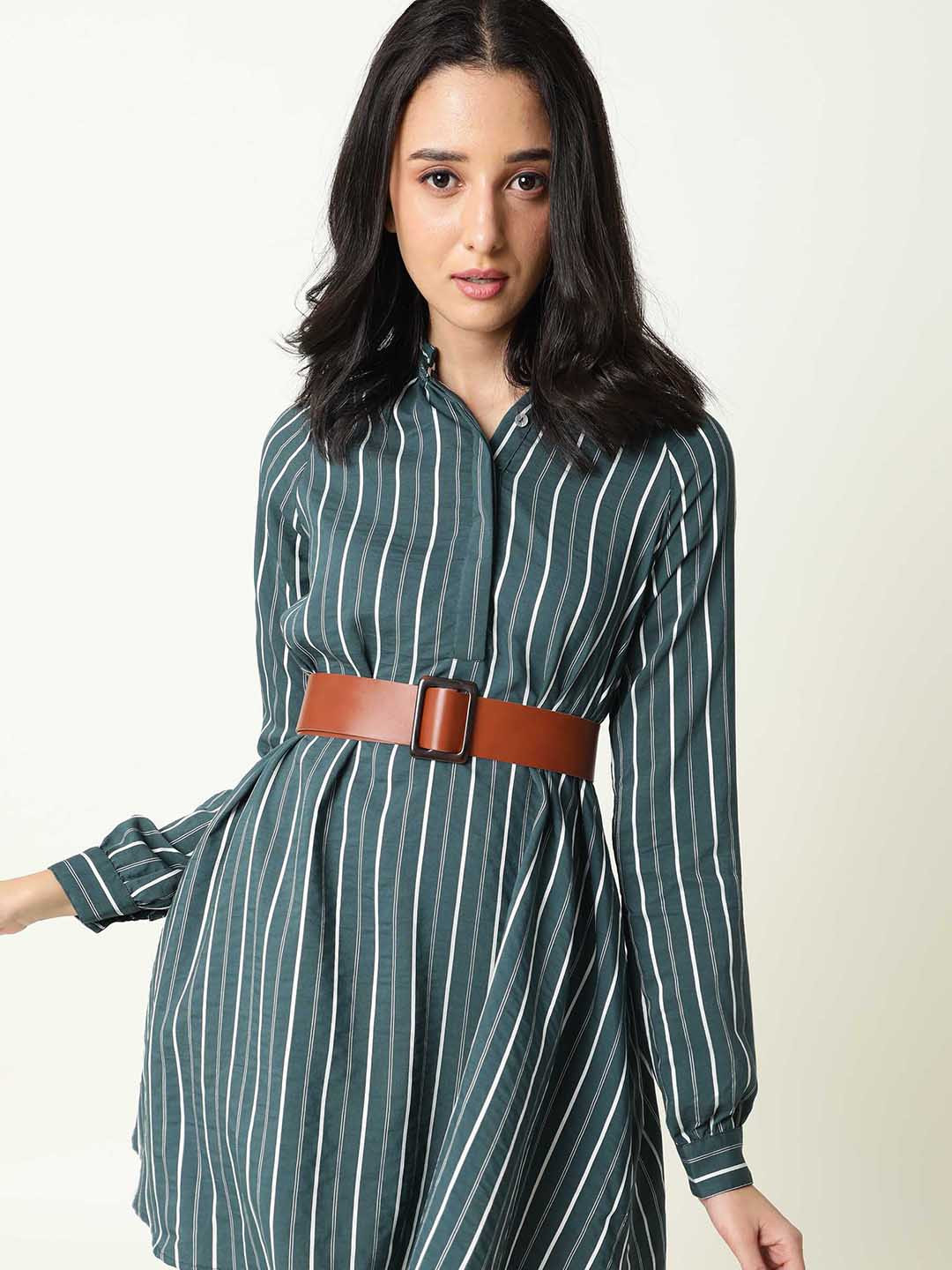 

RAREISM Green Striped Shirt Dress