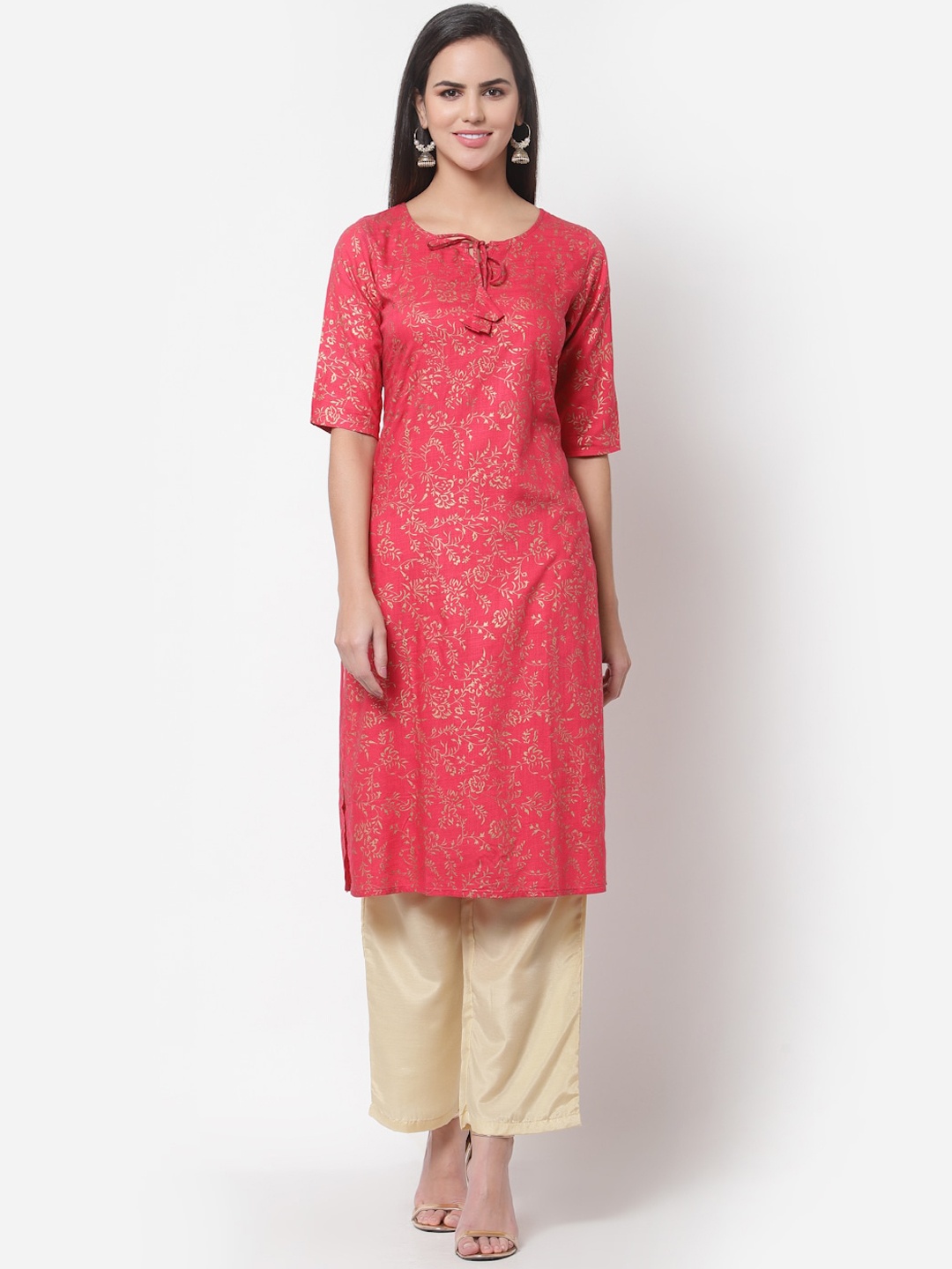 

Myshka Women Pink Floral Printed Kurta