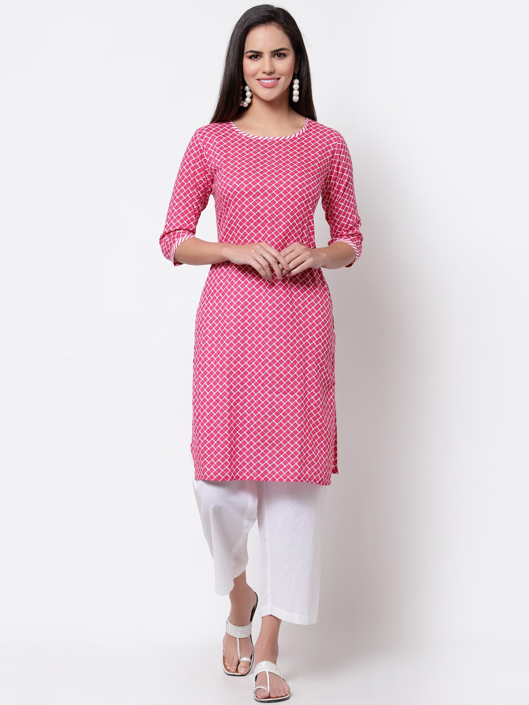 

Myshka Women Pink Ethnic Motifs Printed Straight Kurta