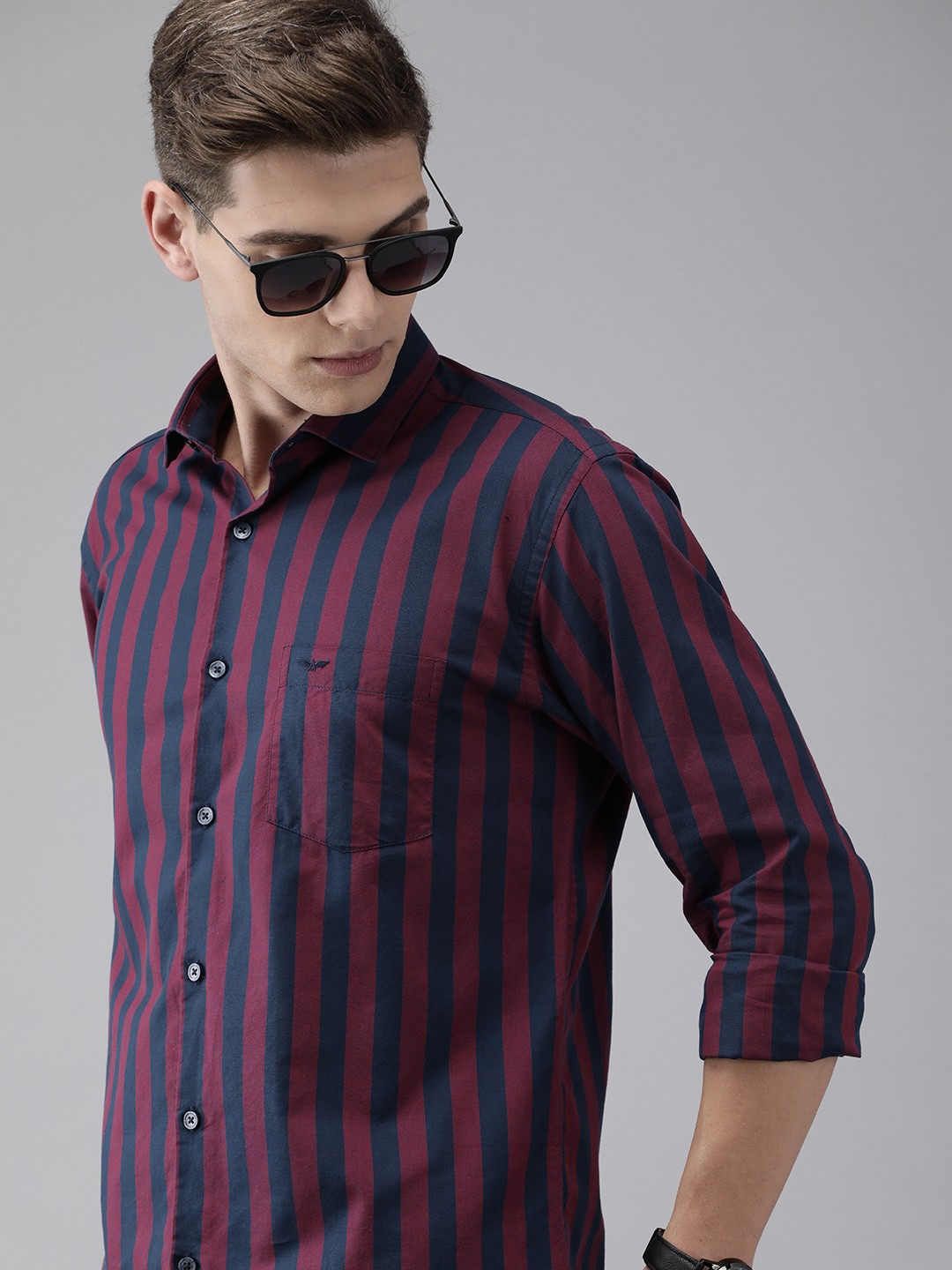 

Park Avenue Men Maroon & Blue Slim Fit Striped Casual Shirt