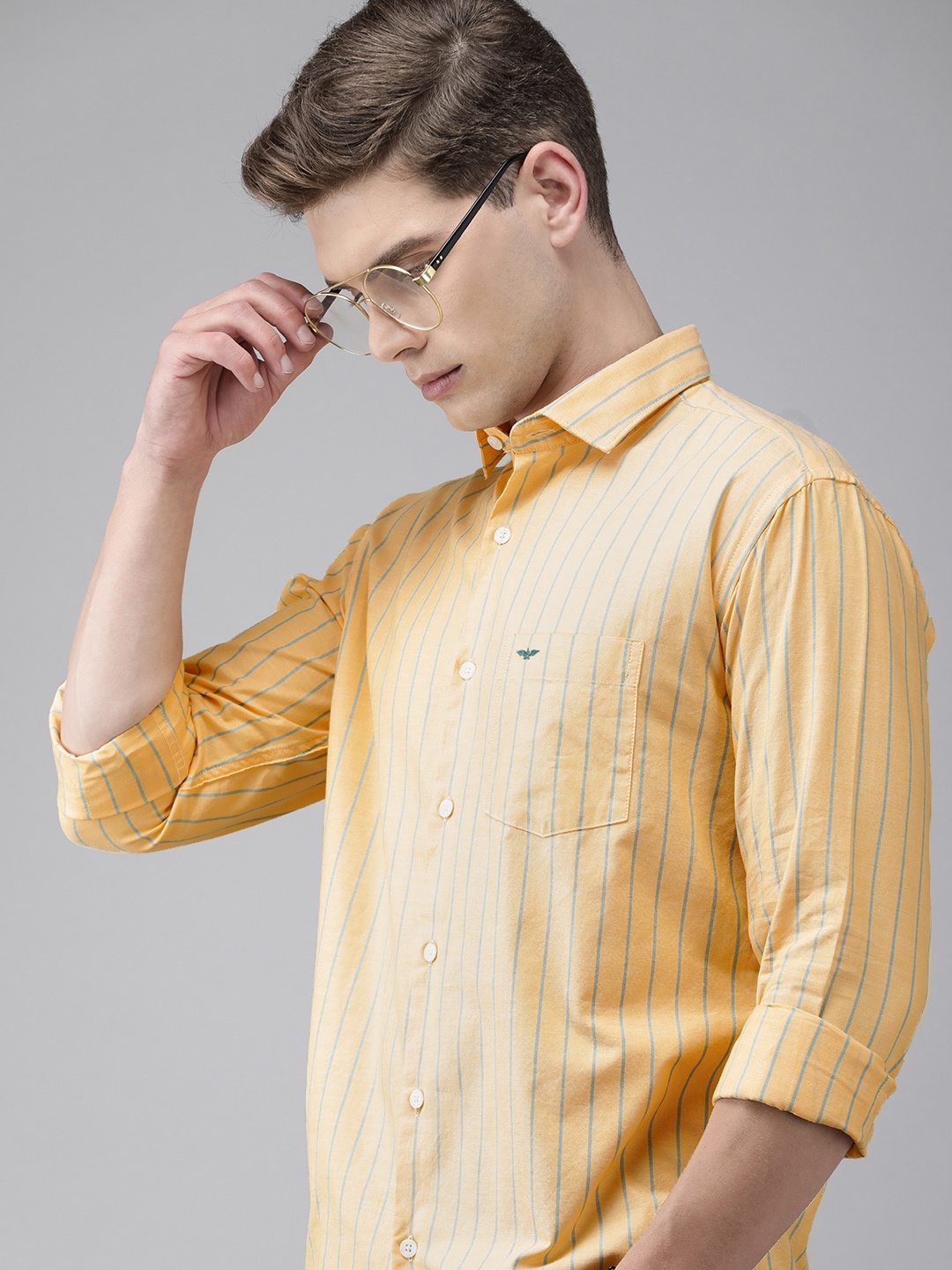 

Park Avenue Men Yellow & Blue Slim Fit Striped Casual Shirt