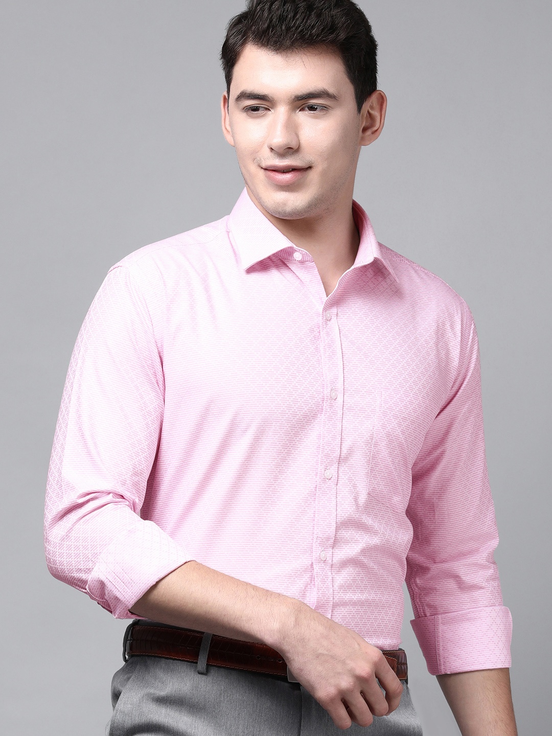 

Park Avenue Men Pink & White Slim Fit Textured Pure Cotton Formal Shirt