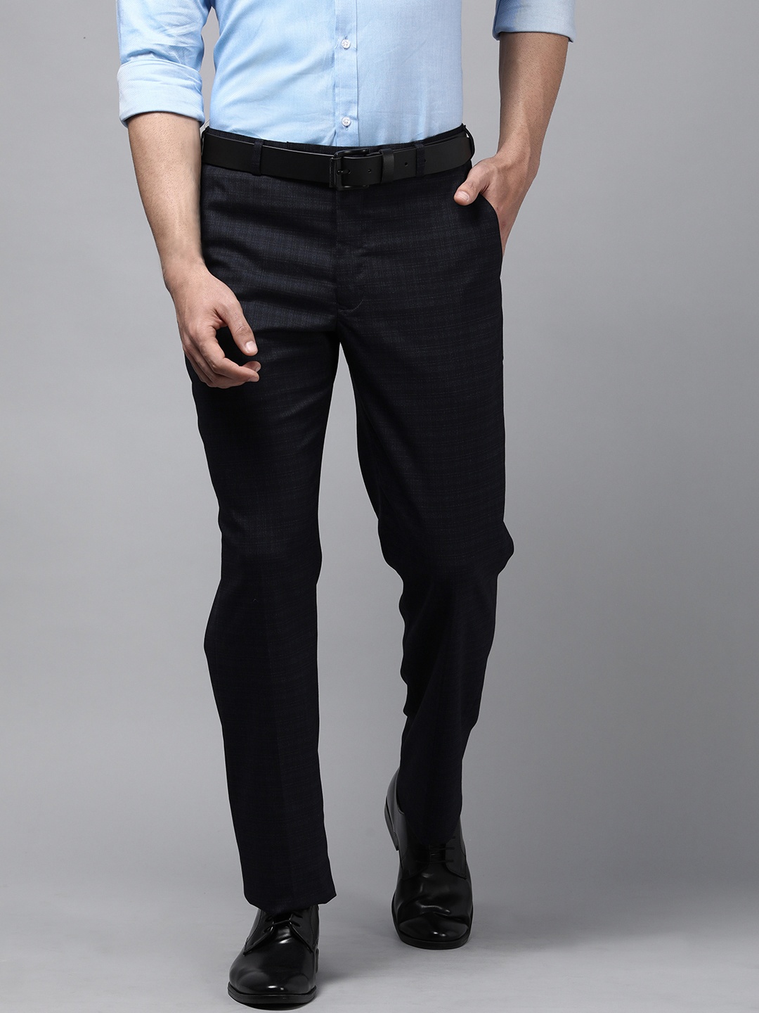 

Park Avenue Men Blue Checked Easy Wash Formal Trousers