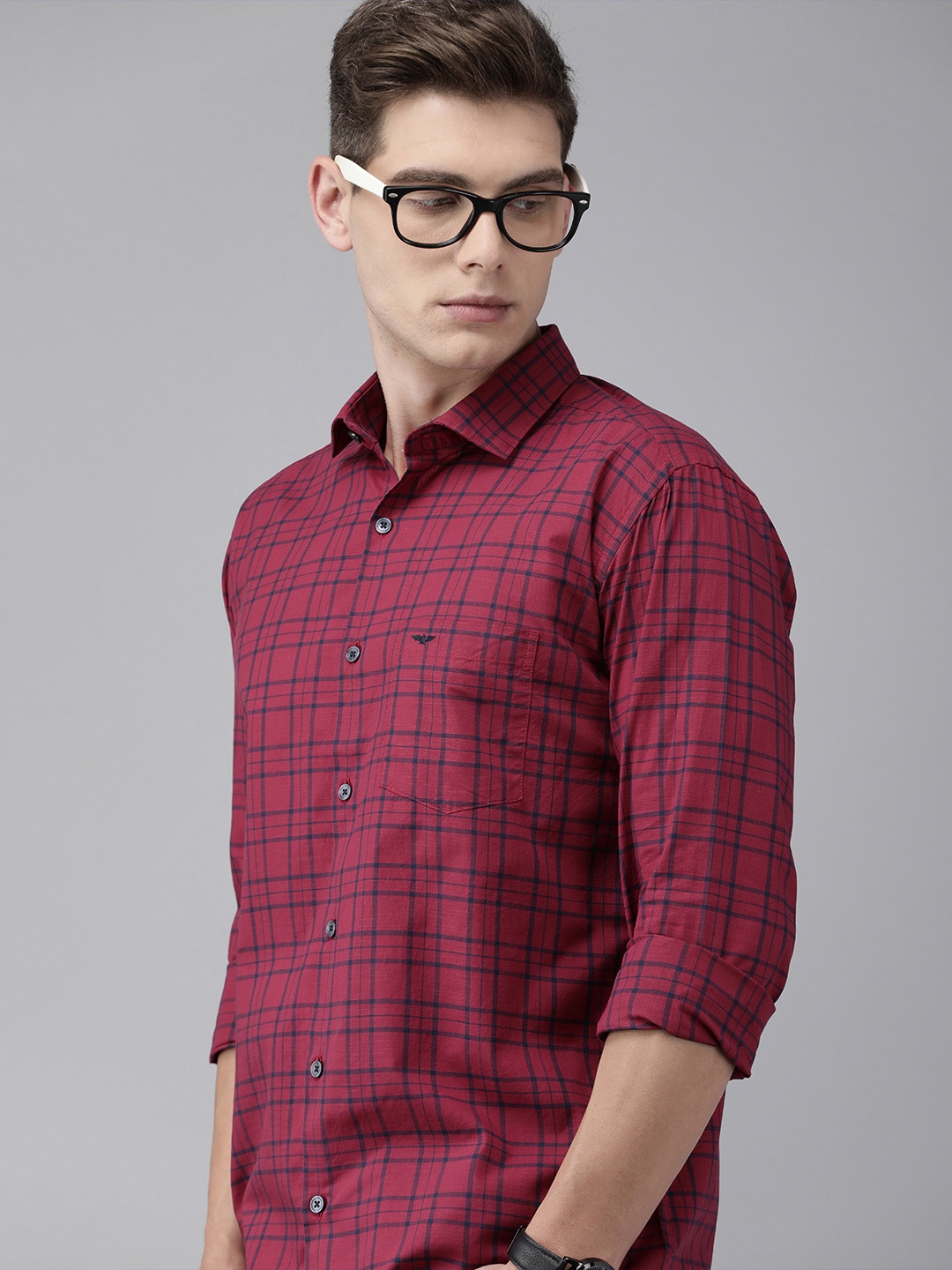 

Park Avenue Men Red & Blue Slim Fit Checked Casual Shirt