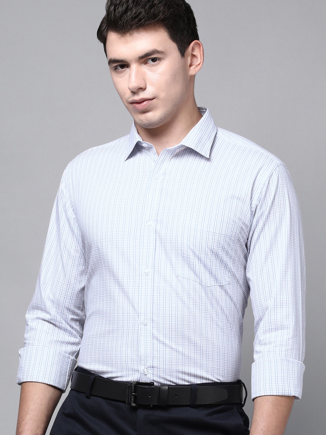 

Park Avenue Men Blue Slim Fit Checked Formal Shirt