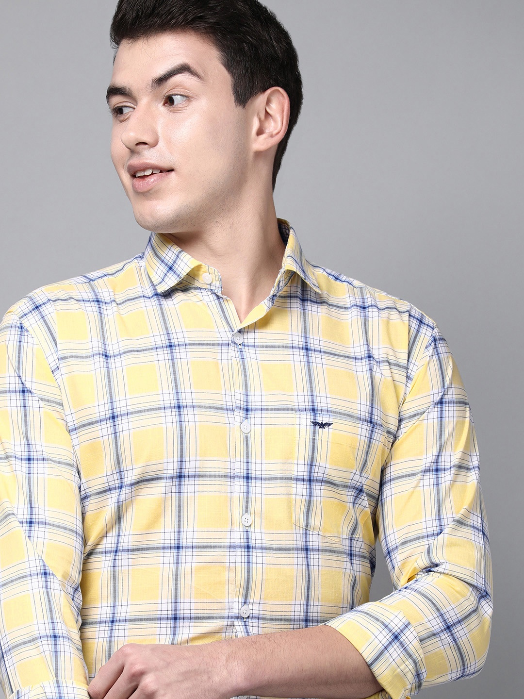 

Park Avenue Men Yellow Slim Fit Checked Casual Shirt