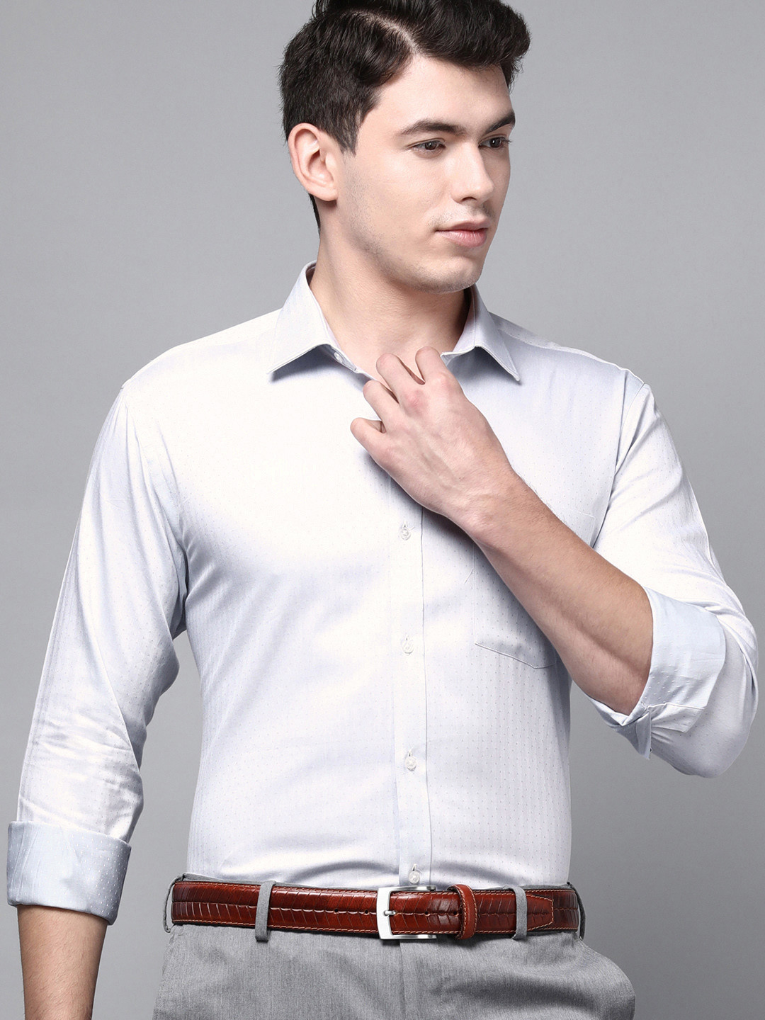 

Park Avenue Men Grey Slim Fit Textured Pure Cotton Formal Shirt