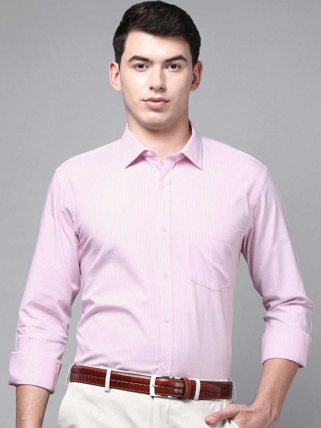 

Park Avenue Men White Slim Fit Striped Formal Shirt