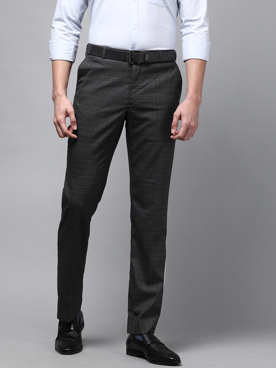 

Park Avenue Men Dark Grey Self Design Smart Fit Formal Trousers